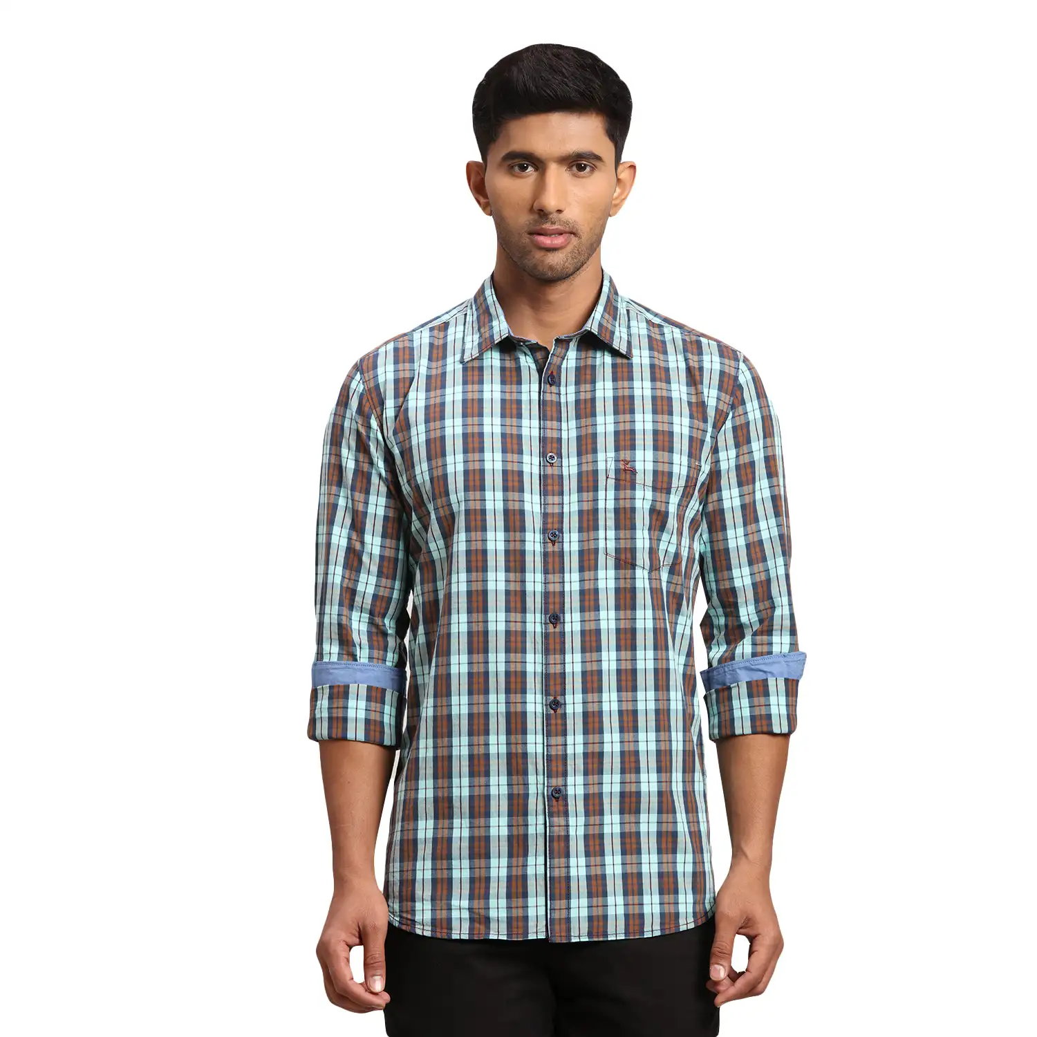 Parx Men Blue Checks Slim Fit Cotton Casual Shirt