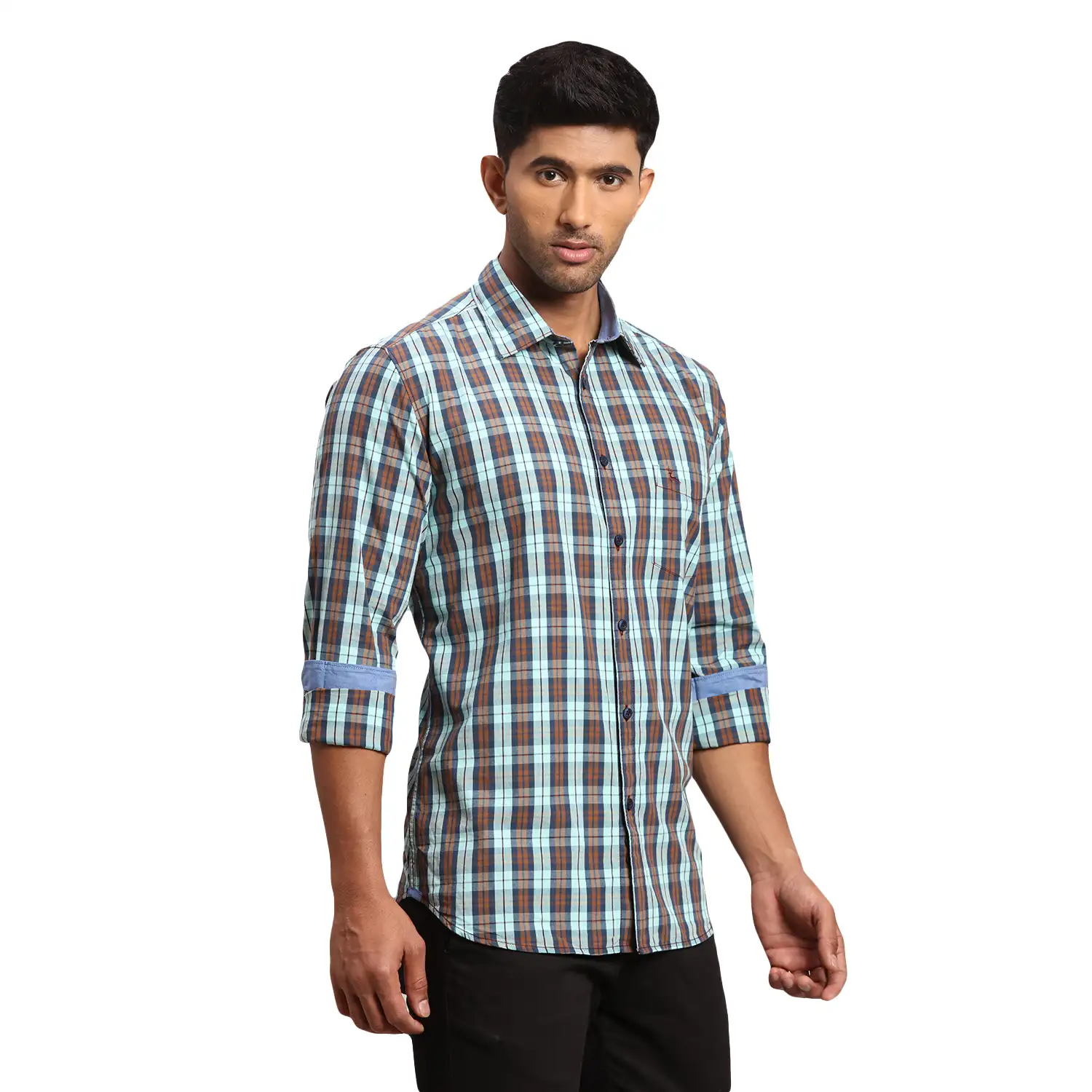 Parx Men Blue Checks Slim Fit Cotton Casual Shirt - Image 2