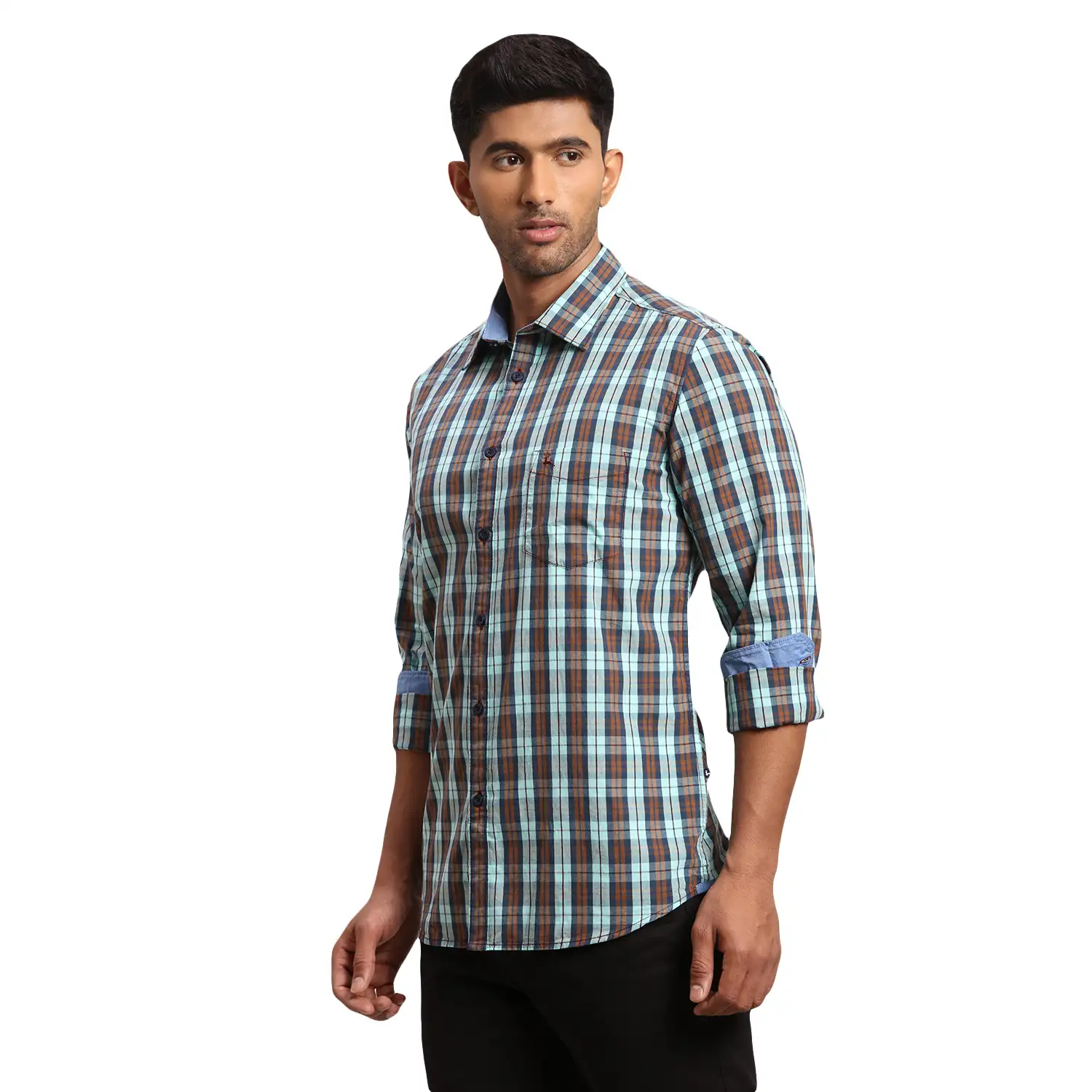 Parx Men Blue Checks Slim Fit Cotton Casual Shirt - Image 3