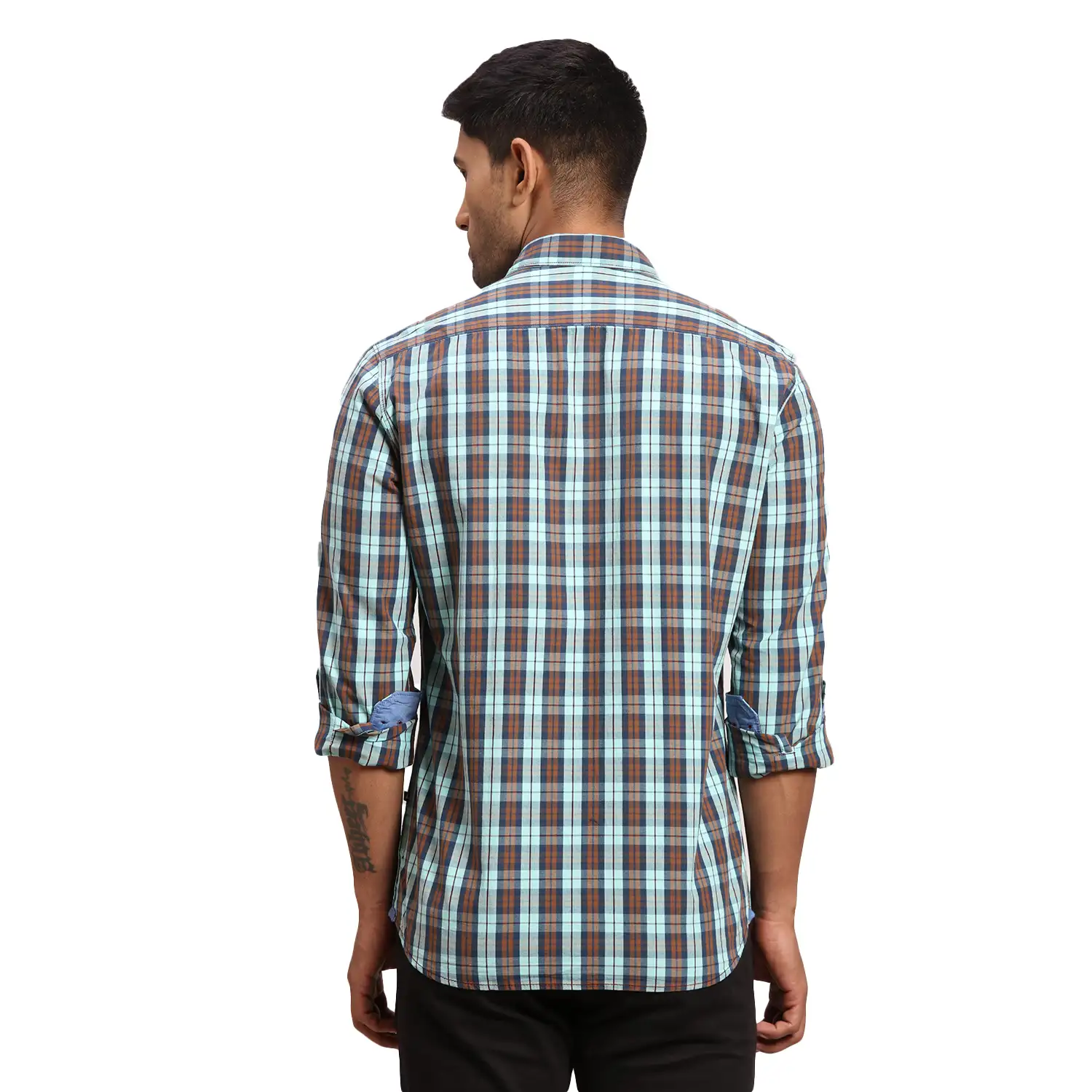Parx Men Blue Checks Slim Fit Cotton Casual Shirt - Image 4