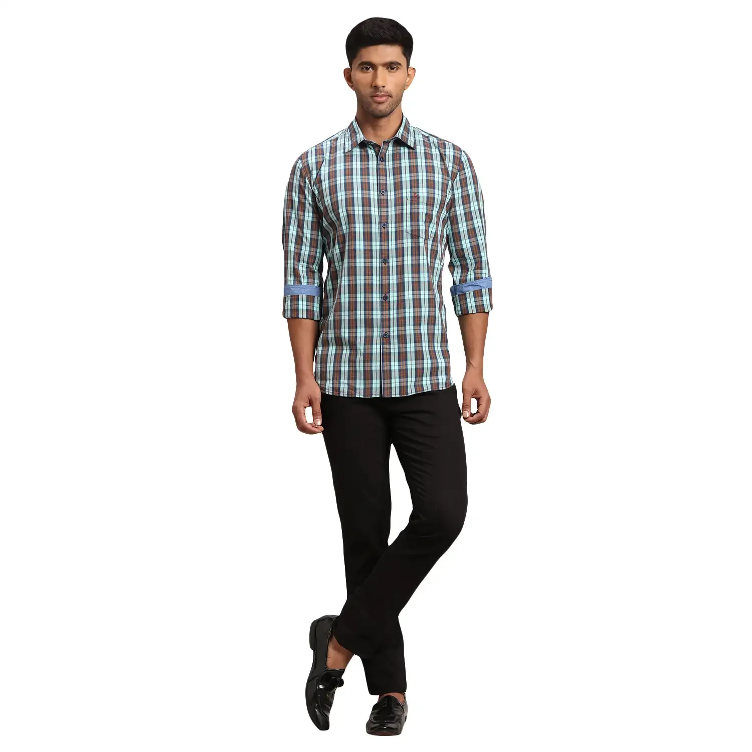 Parx Men Blue Checks Slim Fit Cotton Casual Shirt - Image 5