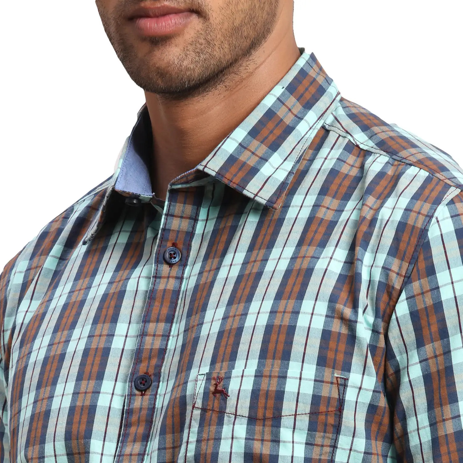 Parx Men Blue Checks Slim Fit Cotton Casual Shirt - Image 6