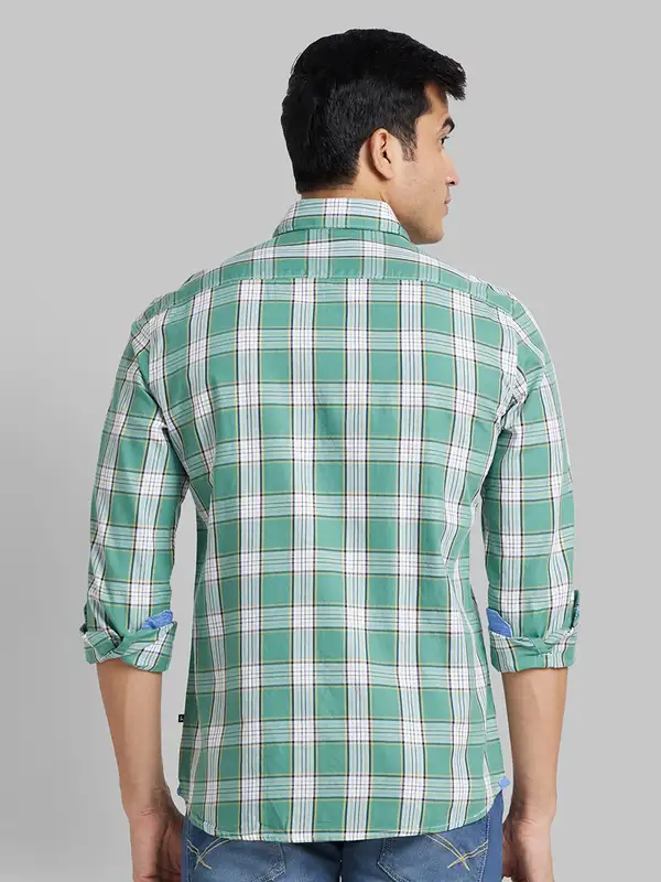 Men Green Slim Fit Checks Cotton Full Sleeve Shirts - Image 4
