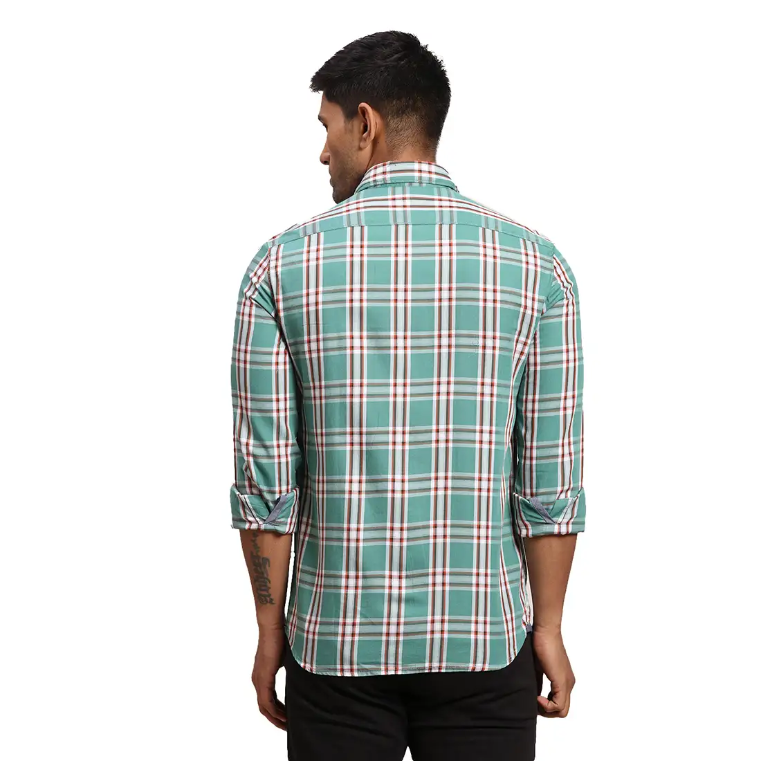 Men Green Slim Fit Checks Cotton Full Sleeve Shirts - Image 4