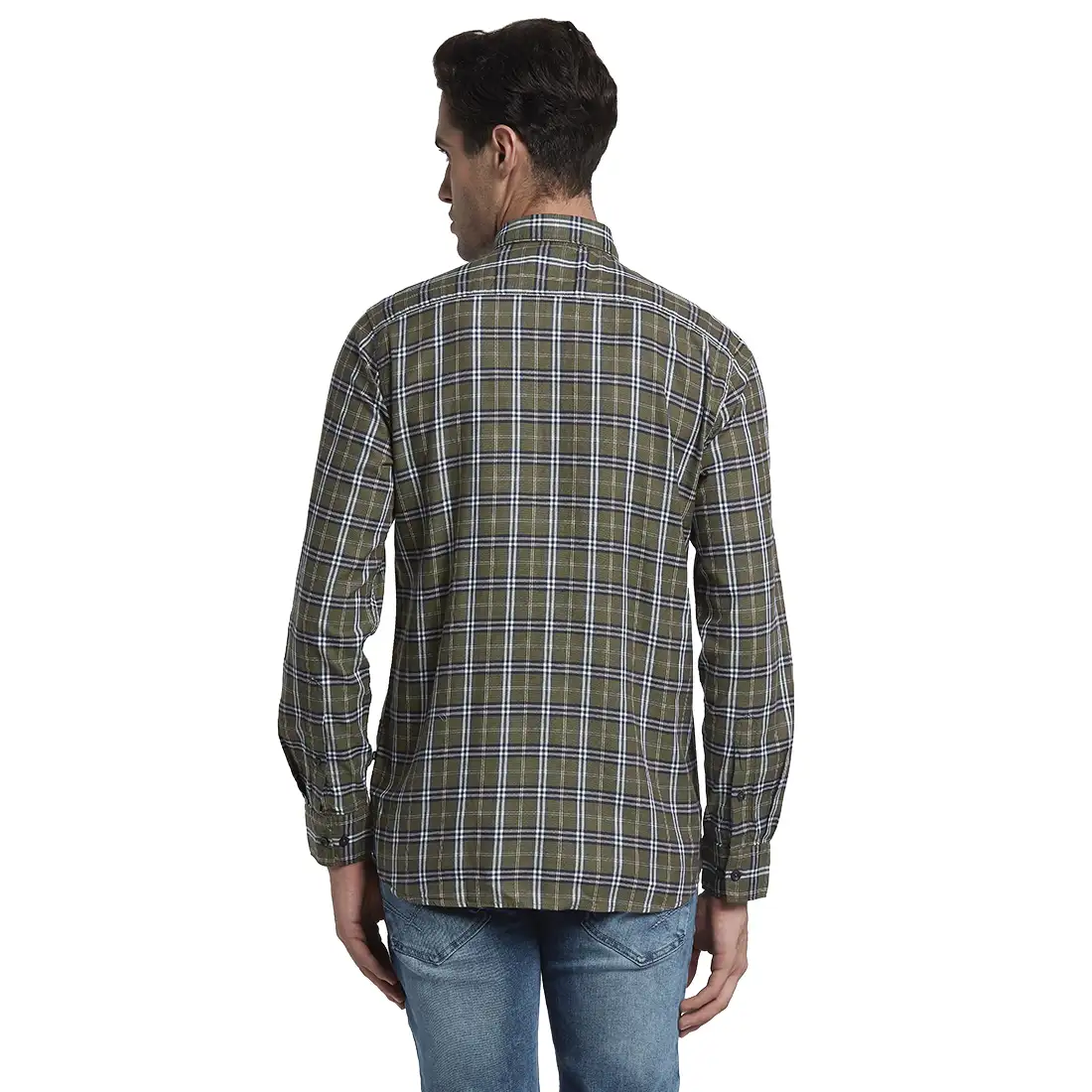 Men Green Slim Fit Checks Cotton Full Sleeve Shirts - Image 4