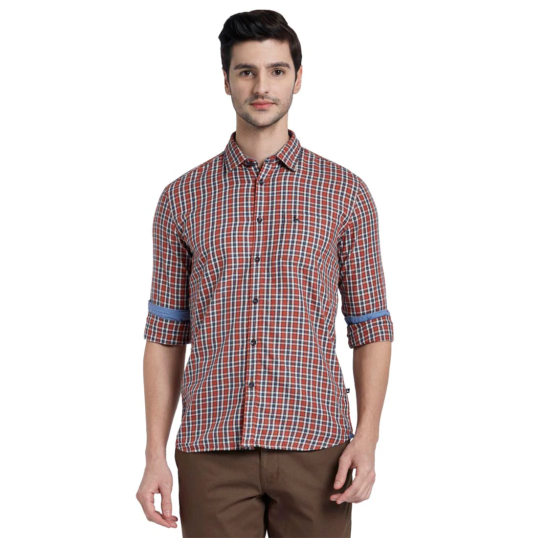 Men Green Slim Fit Checks Cotton Full Sleeve Shirts