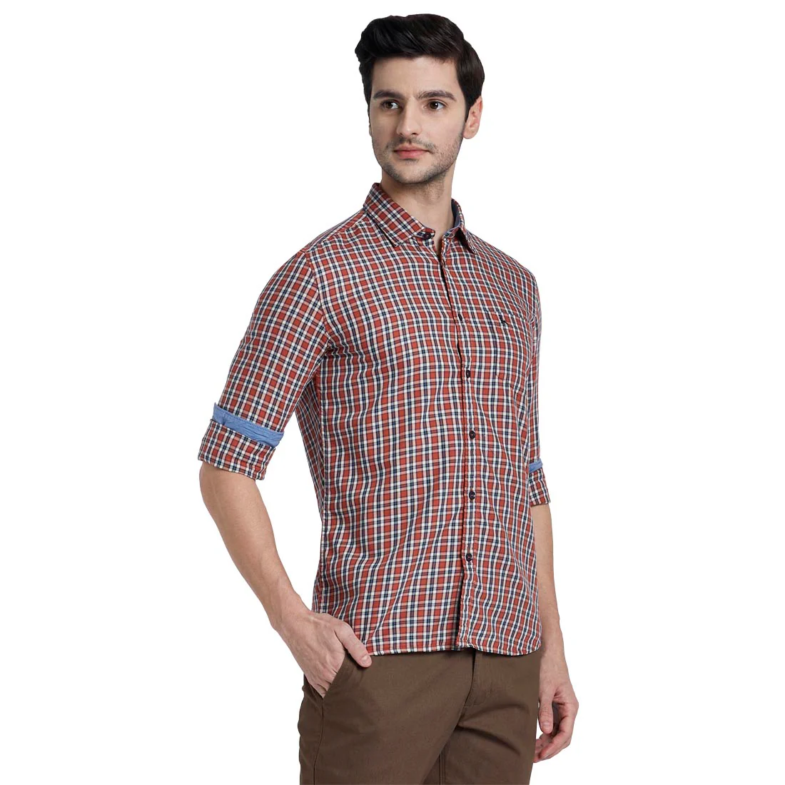 Men Green Slim Fit Checks Cotton Full Sleeve Shirts - Image 2