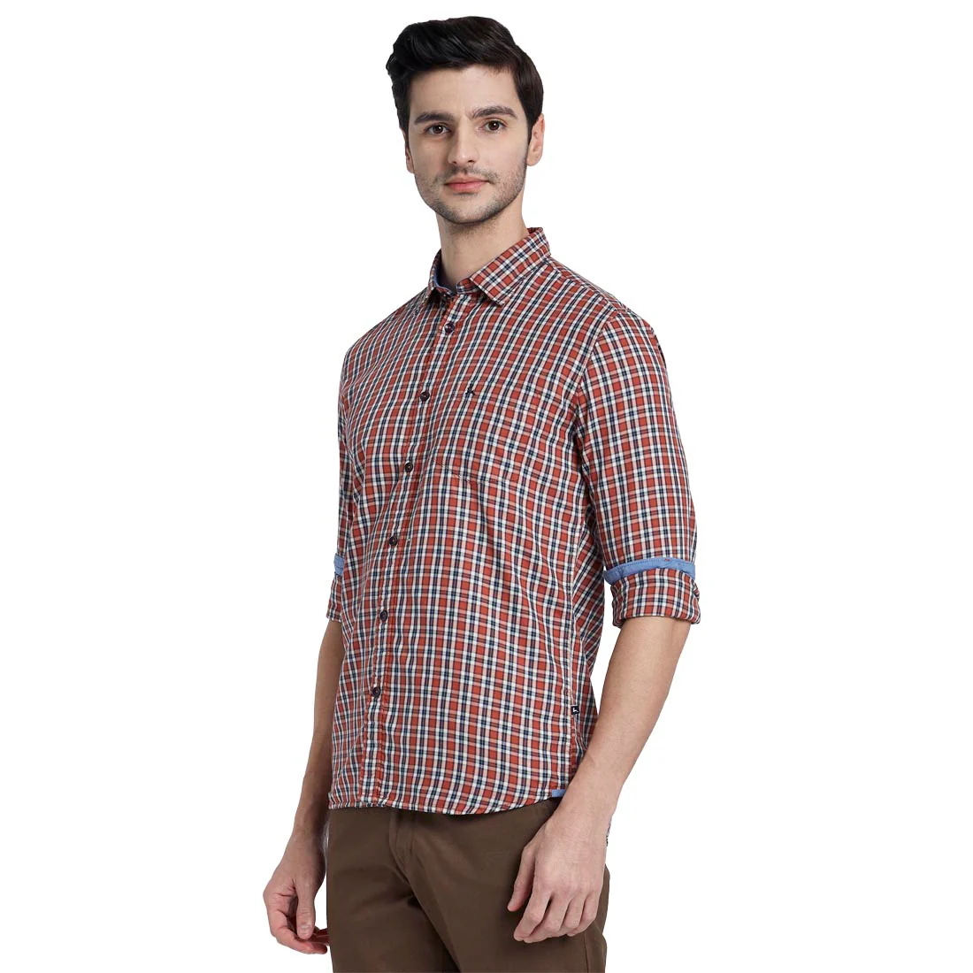Men Green Slim Fit Checks Cotton Full Sleeve Shirts - Image 3