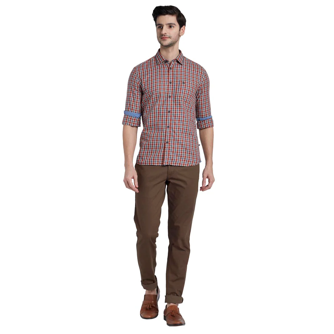 Men Green Slim Fit Checks Cotton Full Sleeve Shirts - Image 5