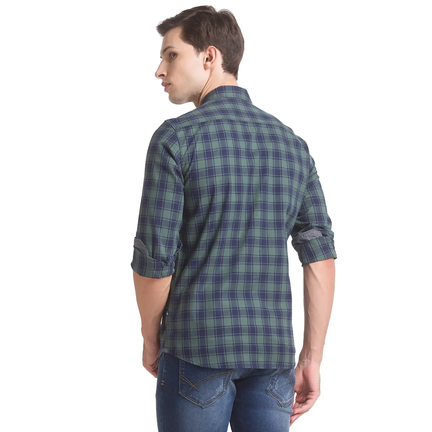 Men Green Slim Fit Checks Cotton Full Sleeve Shirts - Image 4