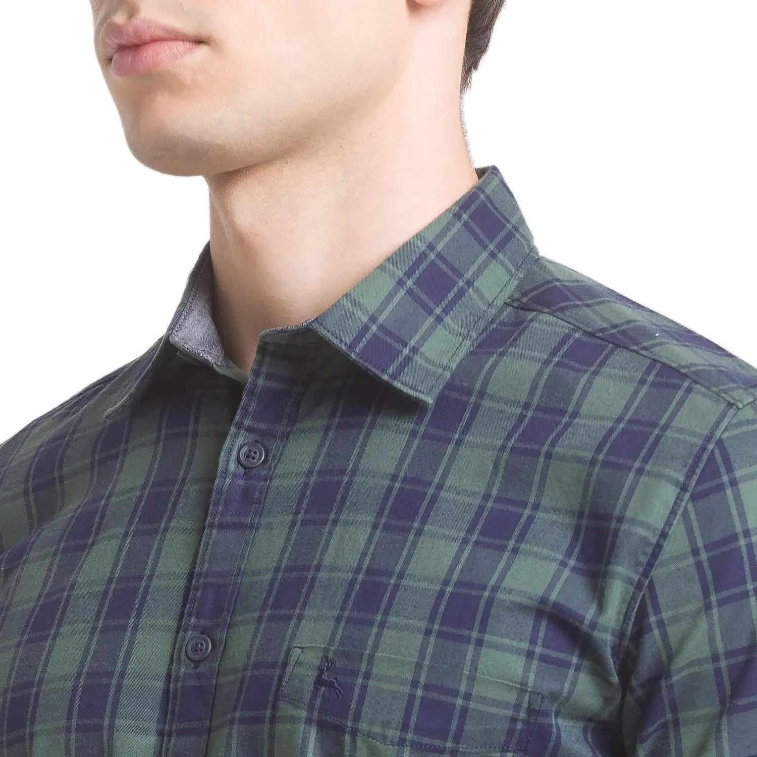 Men Green Slim Fit Checks Cotton Full Sleeve Shirts - Image 6