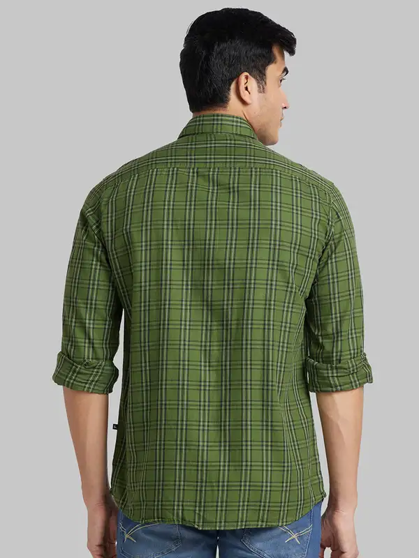 Men Green Slim Fit Checks Cotton Full Sleeve Shirts - Image 4