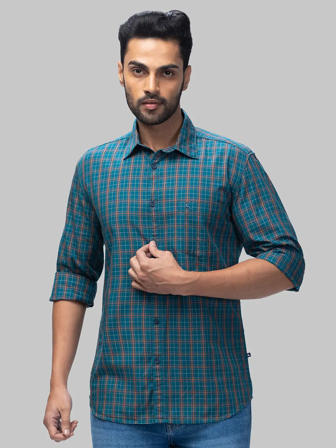 Men Green Slim Fit Checks Cotton Full Sleeve Shirts