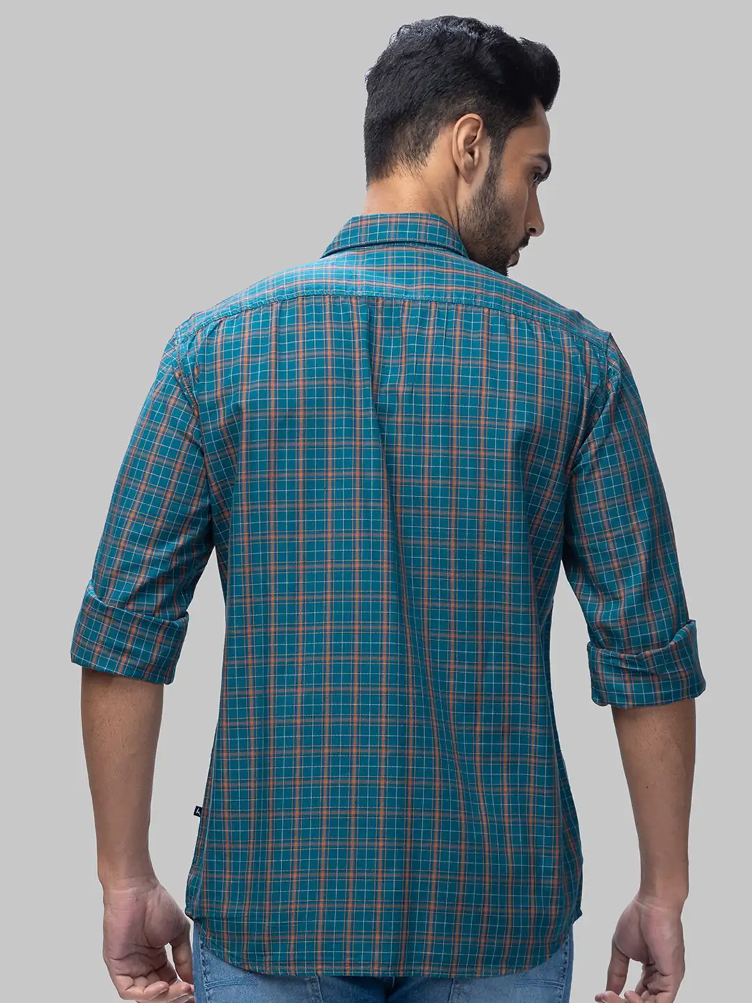 Men Green Slim Fit Checks Cotton Full Sleeve Shirts - Image 4