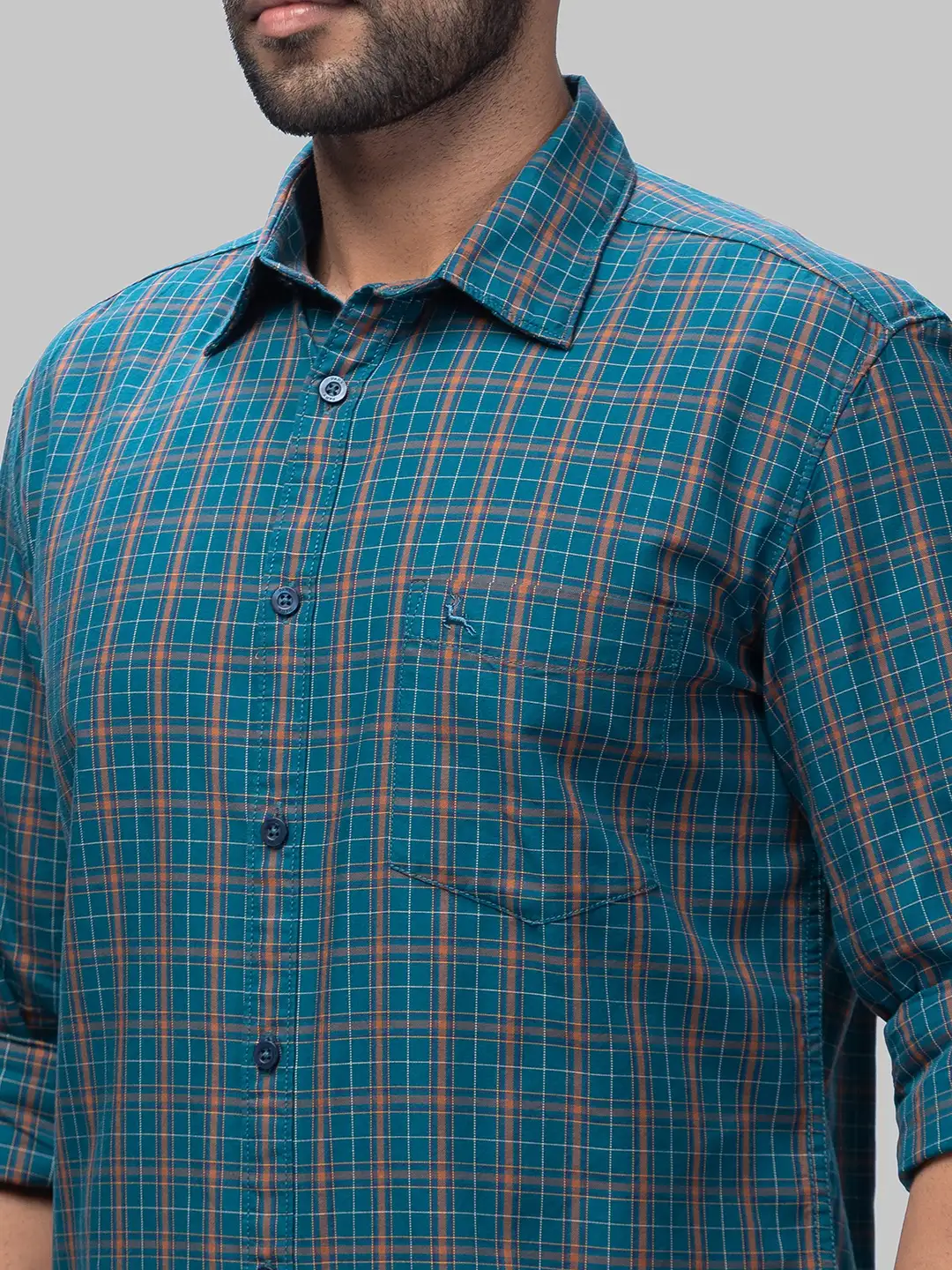 Men Green Slim Fit Checks Cotton Full Sleeve Shirts - Image 6