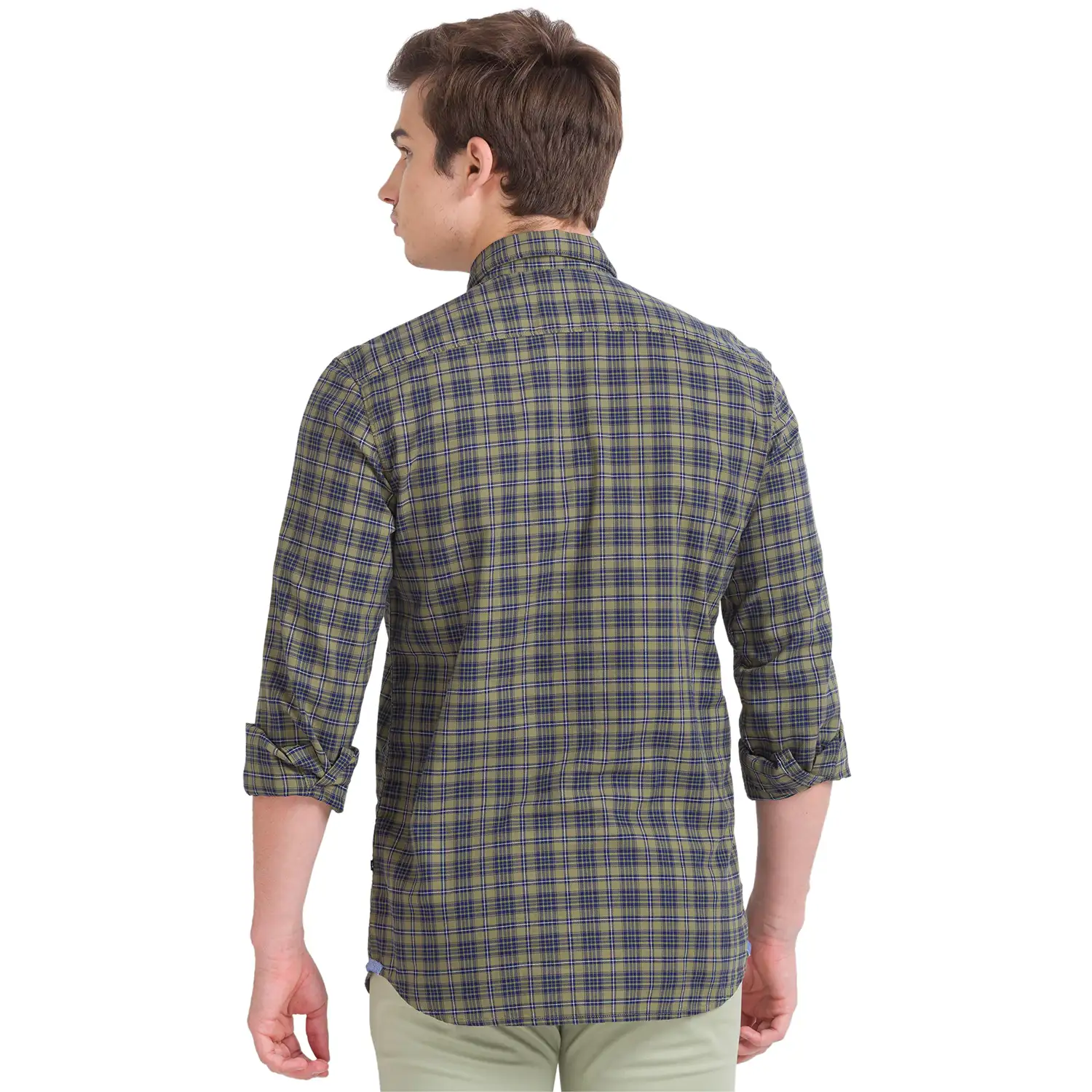 Men Green Slim Fit Checks Cotton Full Sleeve Shirts - Image 4