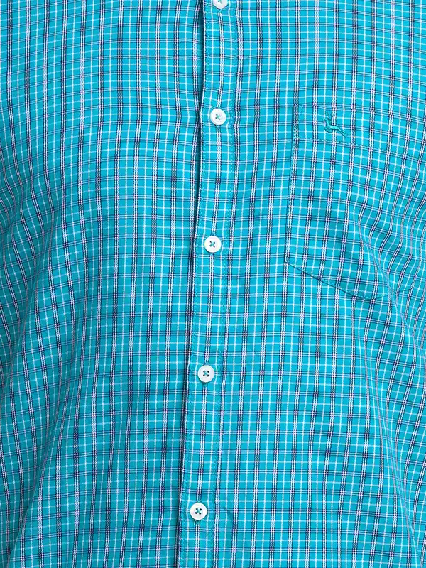 Men Green Slim Fit Checks Cotton Half Sleeve Shirts - Image 7