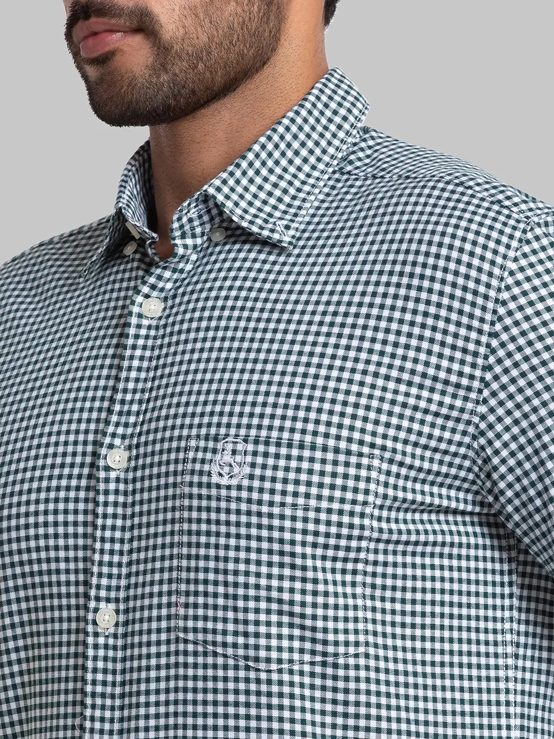 Men Green Slim Fit Checks Cotton Half Sleeve Shirts - Image 6