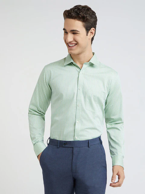 Men Green Slim Fit Checks Cotton Shirts
