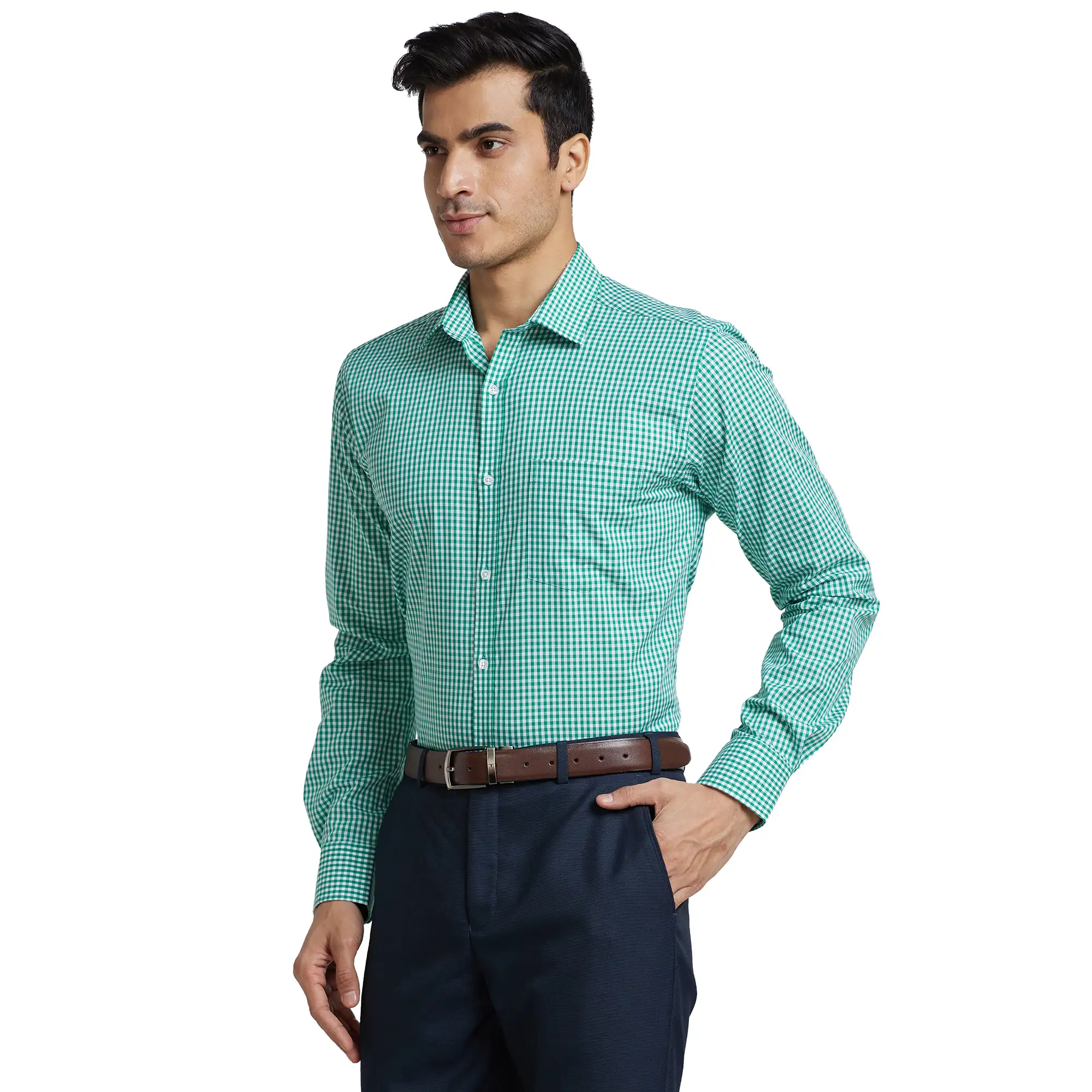 Men Green Slim Fit Checks Cotton Shirts - Image 3