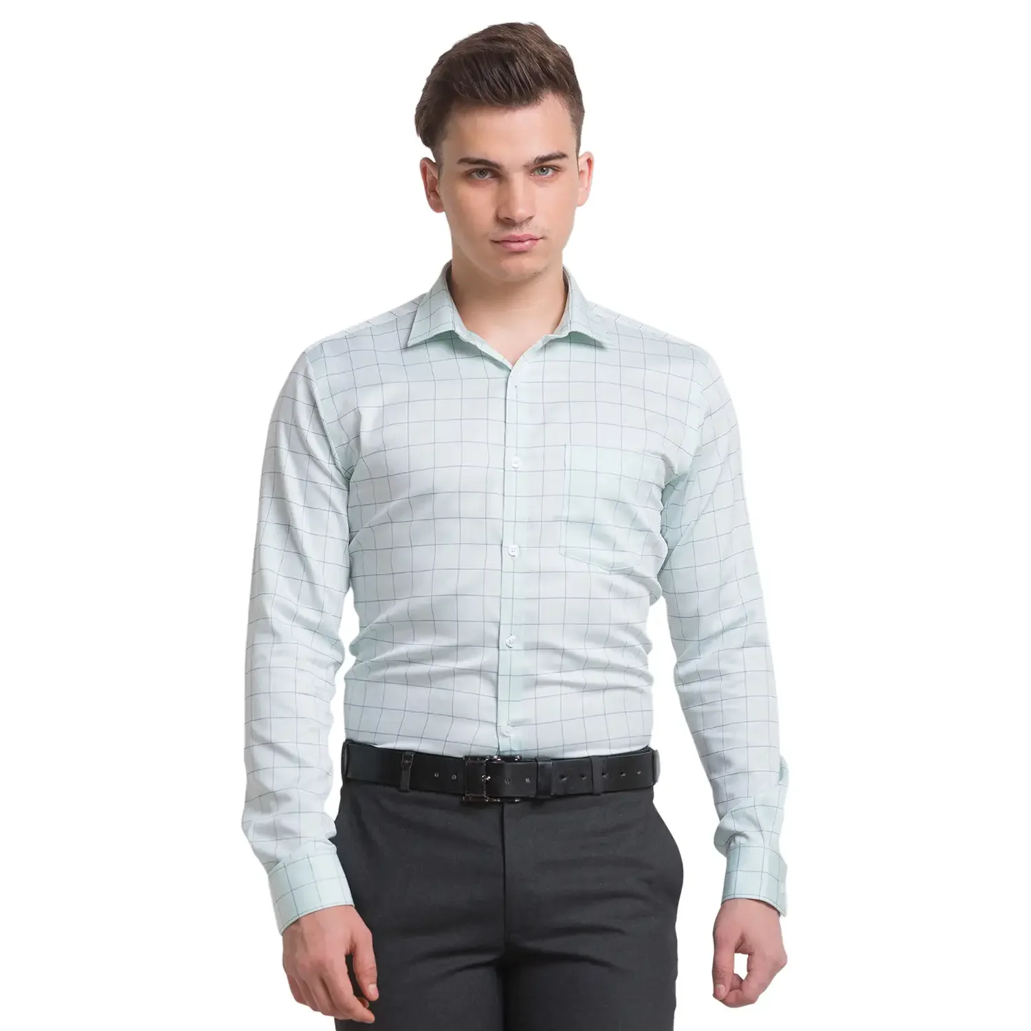 Men Green Slim Fit Checks Cotton Shirts
