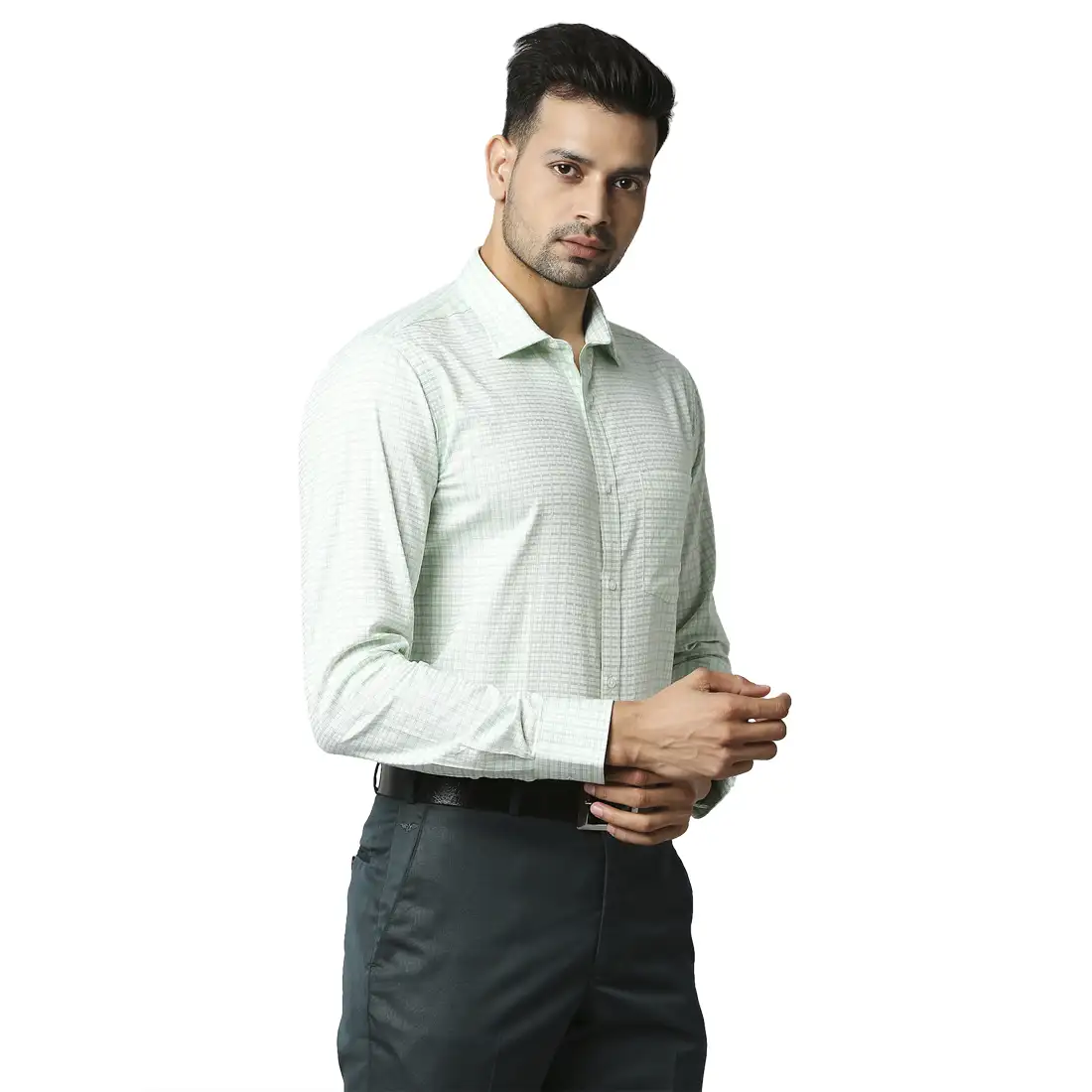 Men Green Slim Fit Checks Cotton Shirts - Image 2
