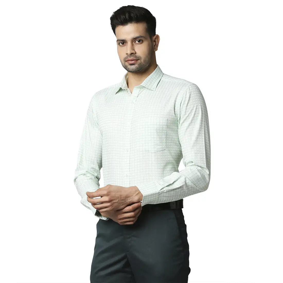 Men Green Slim Fit Checks Cotton Shirts - Image 3