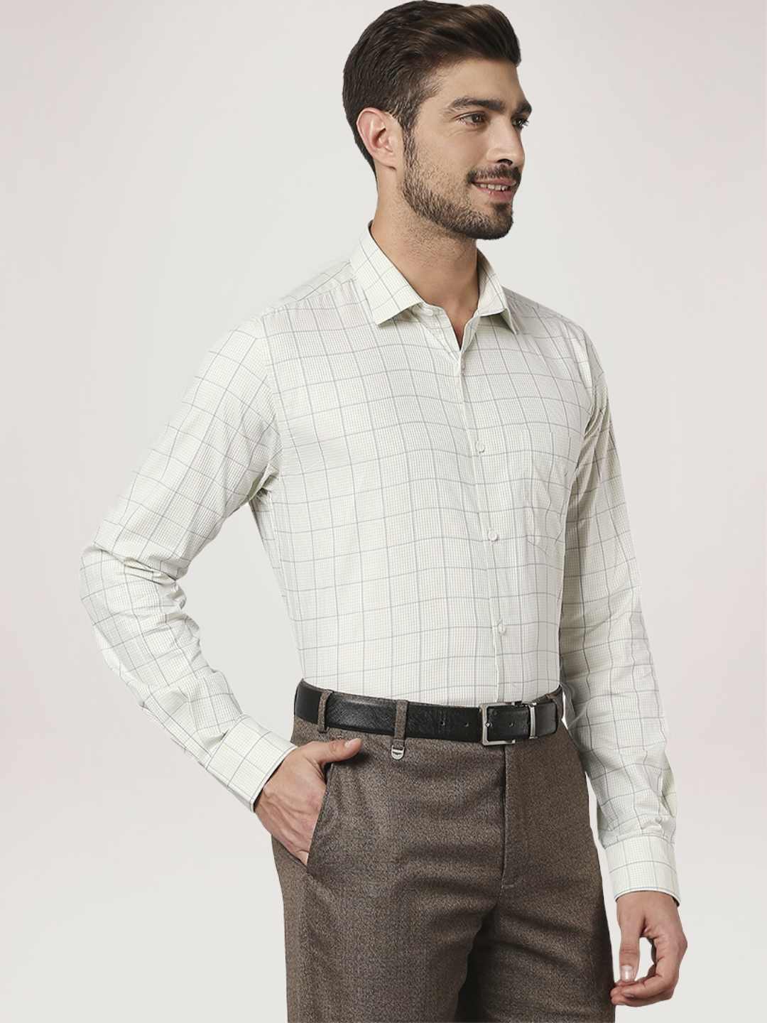 Men Green Slim Fit Checks Cotton Shirts - Image 5
