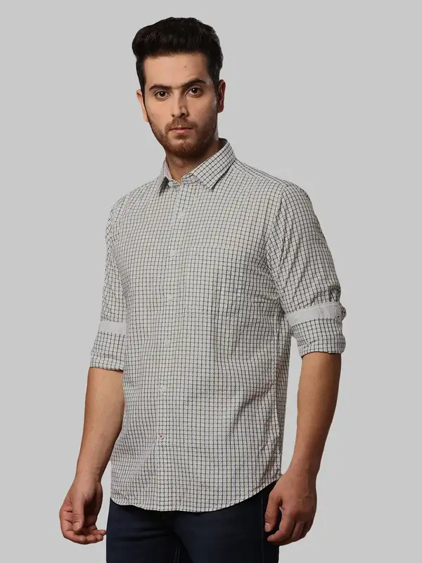 Men Green Slim Fit Checks Cotton Shirts - Image 3