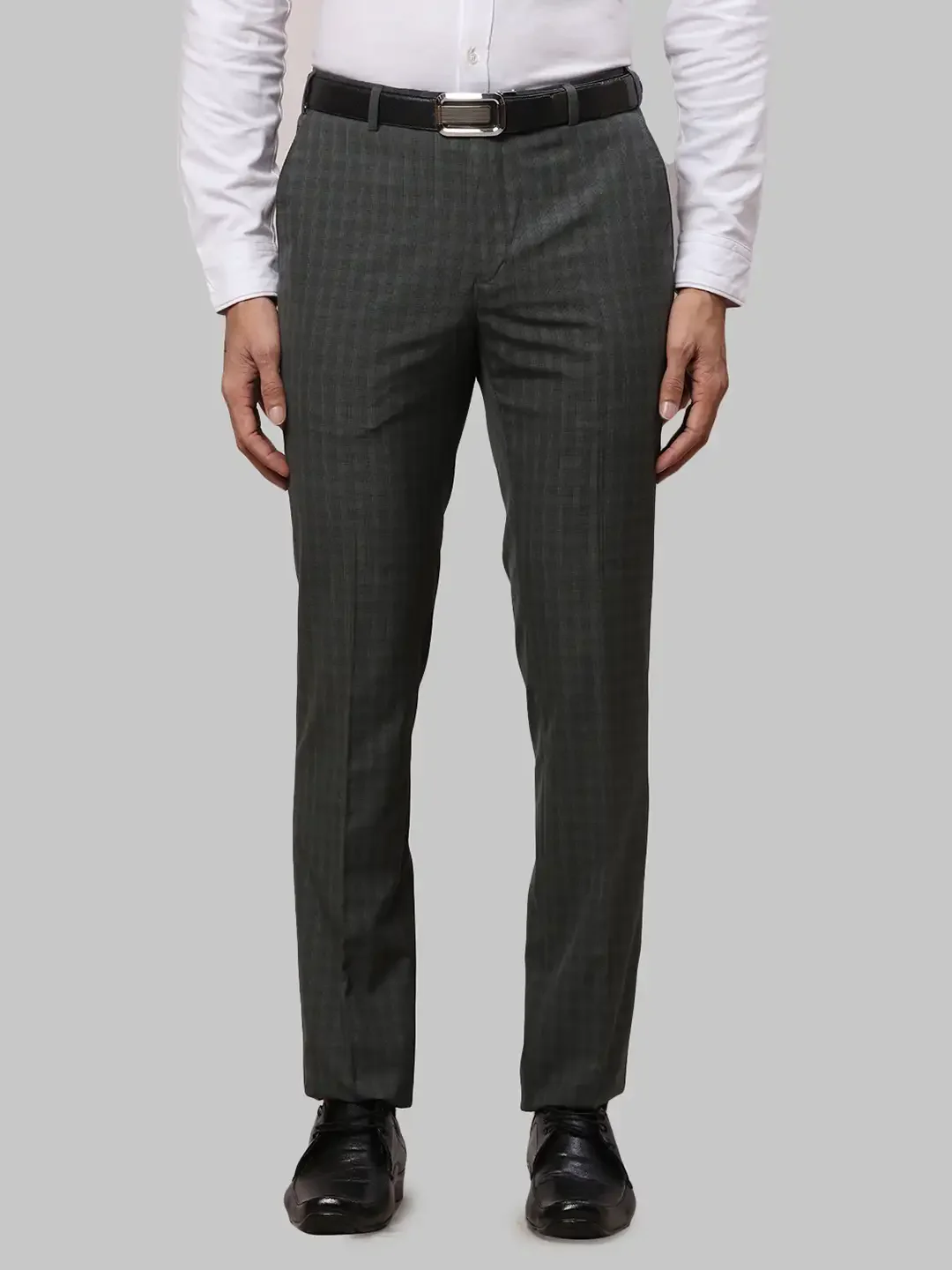 Men Green Slim Fit Checks Polyester Blend Trouser