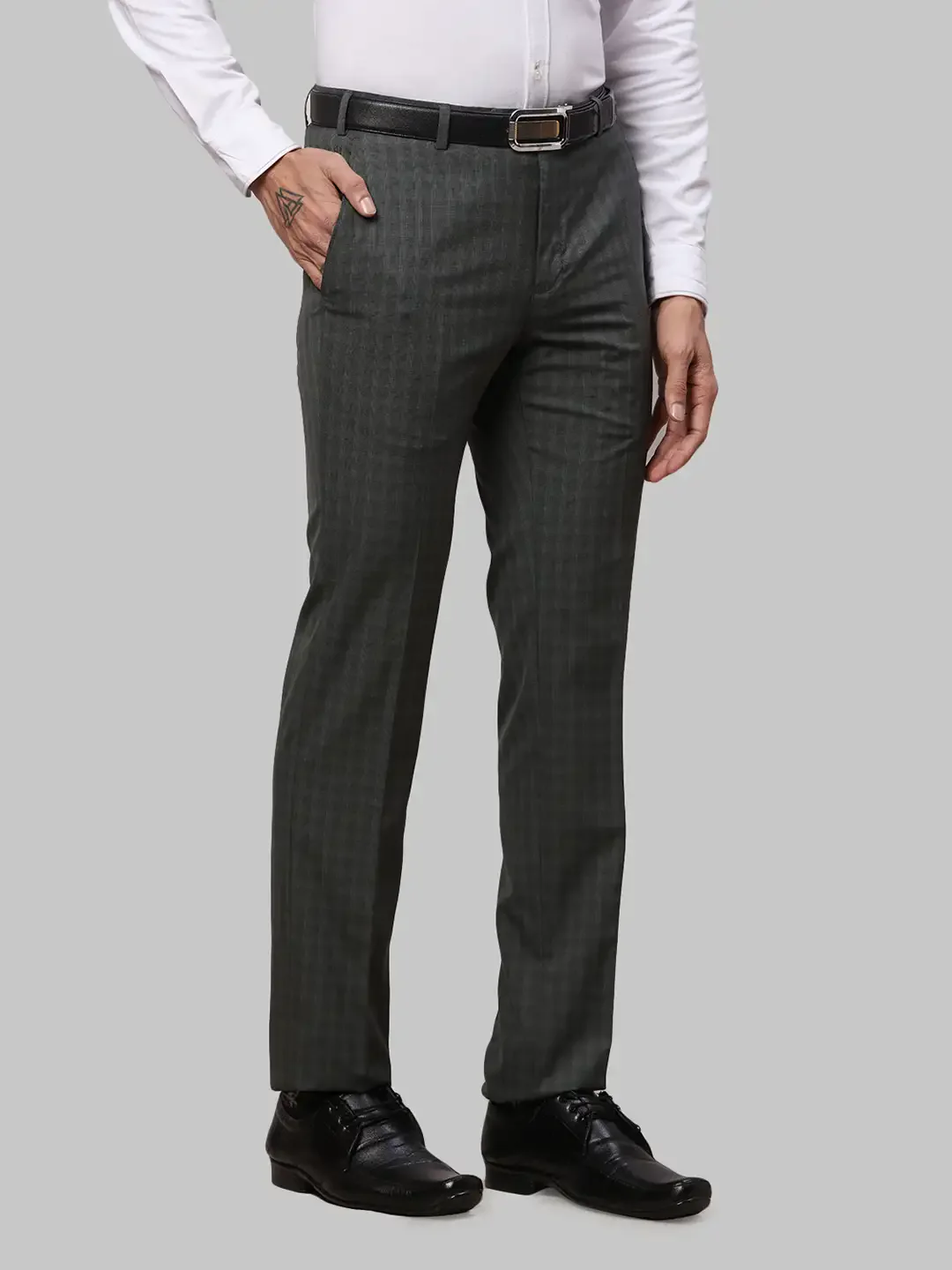 Men Green Slim Fit Checks Polyester Blend Trouser - Image 2