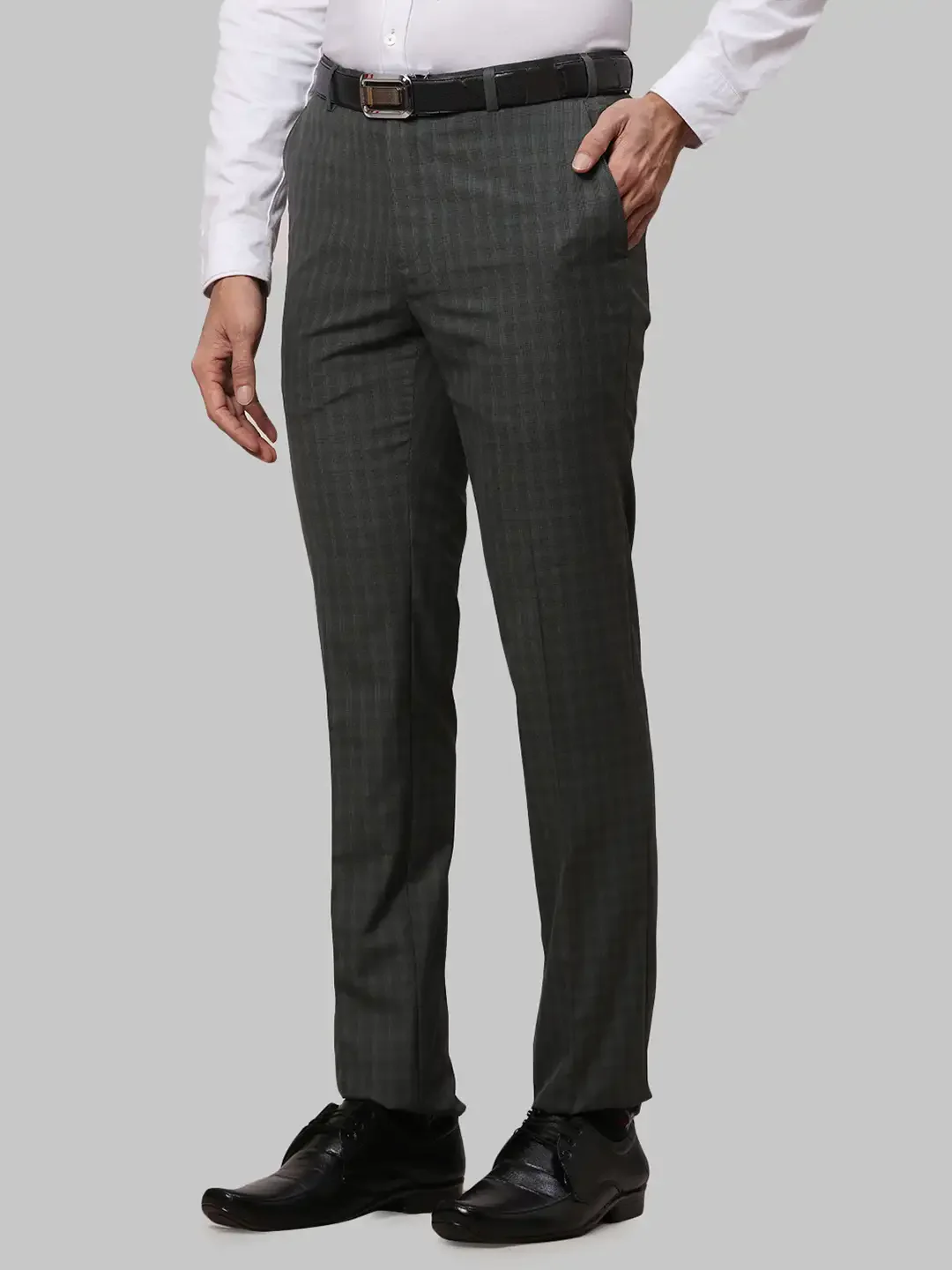 Men Green Slim Fit Checks Polyester Blend Trouser - Image 3