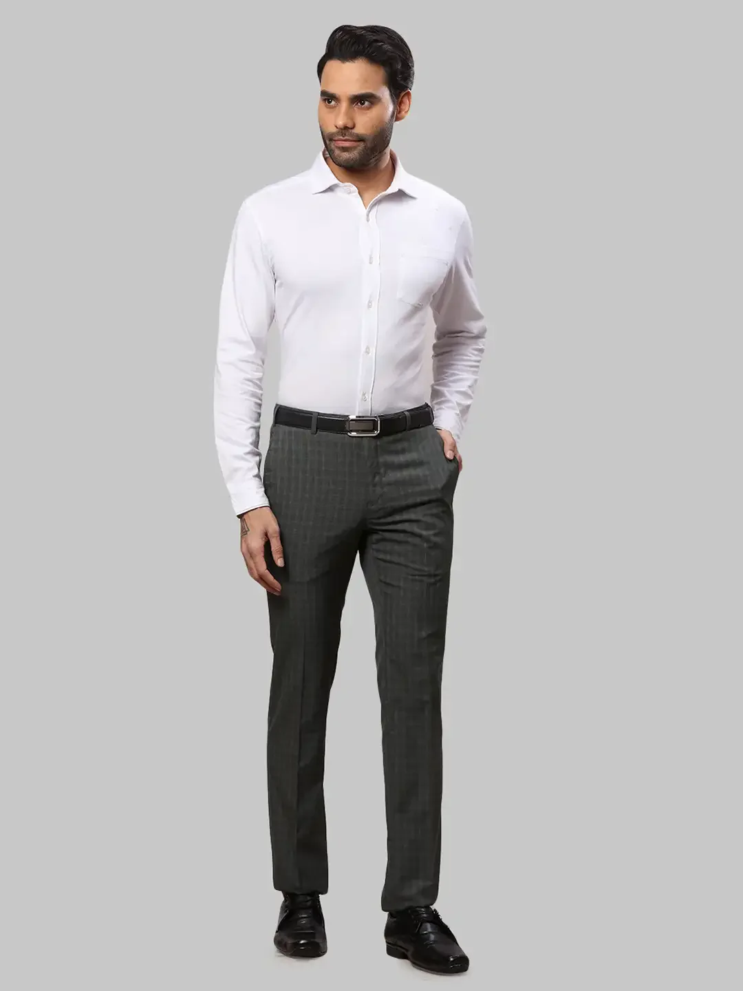 Men Green Slim Fit Checks Polyester Blend Trouser - Image 5