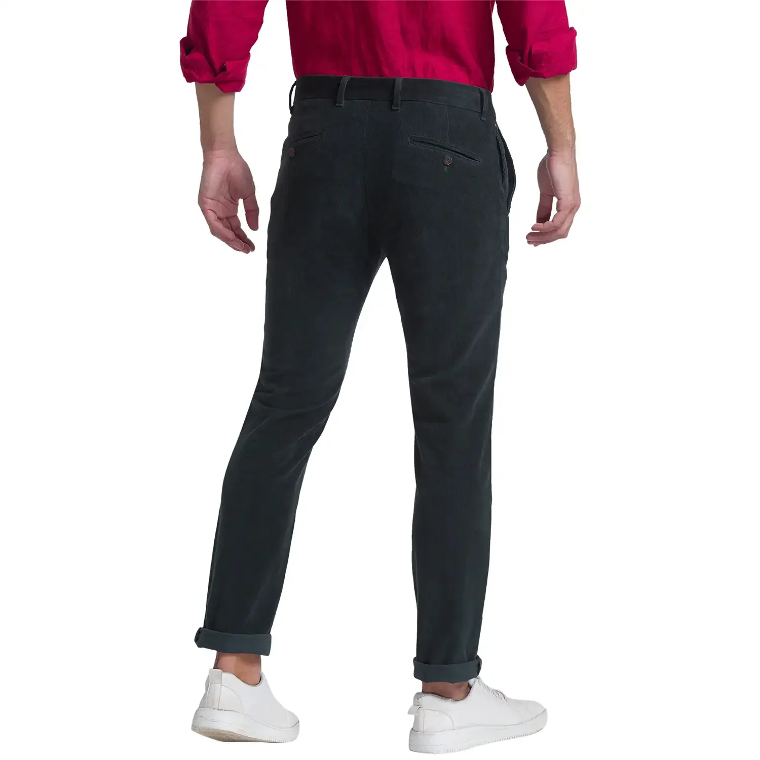 Men Green Slim Fit Corduroy Cotton Blend Trouser - Image 4