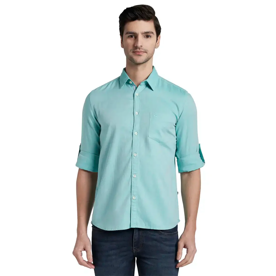 Men Green Slim Fit Oxford Cotton Full Sleeve Shirts