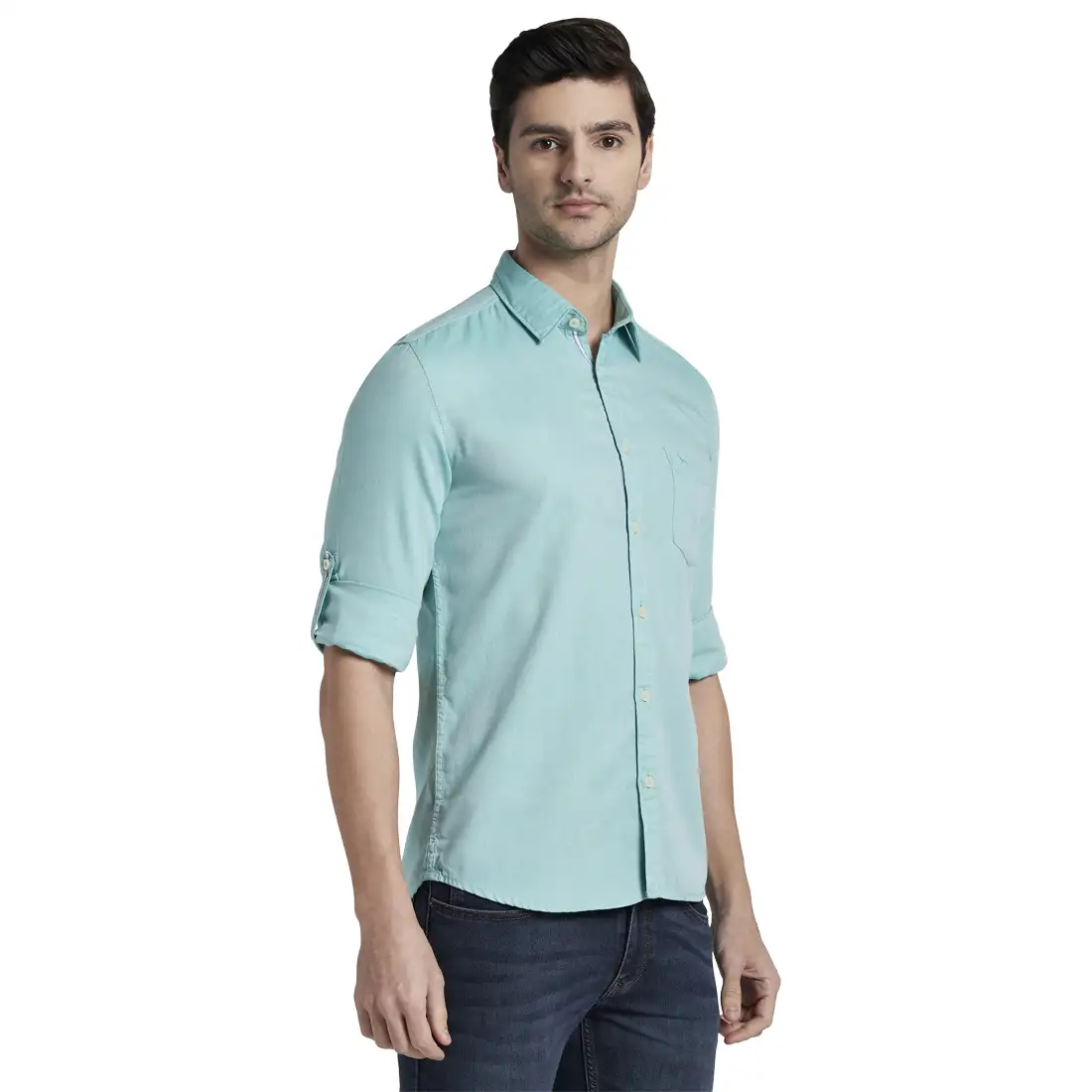 Men Green Slim Fit Oxford Cotton Full Sleeve Shirts - Image 2