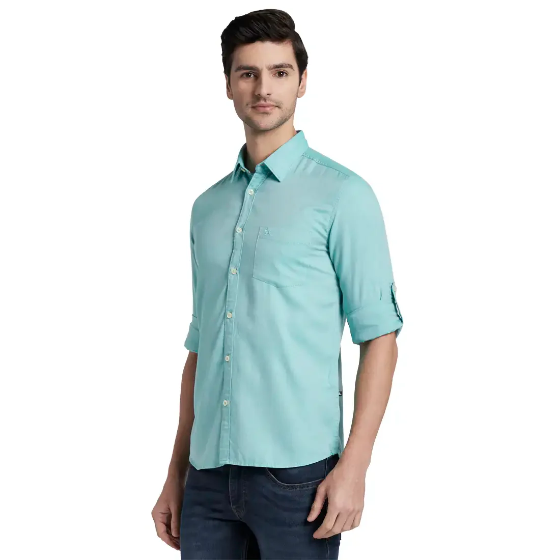 Men Green Slim Fit Oxford Cotton Full Sleeve Shirts - Image 3