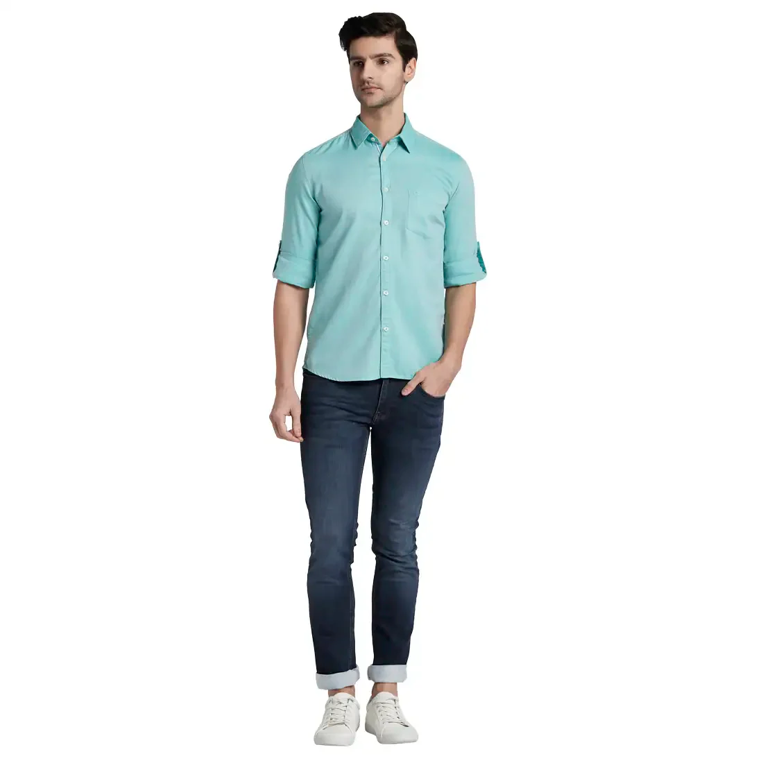 Men Green Slim Fit Oxford Cotton Full Sleeve Shirts - Image 5
