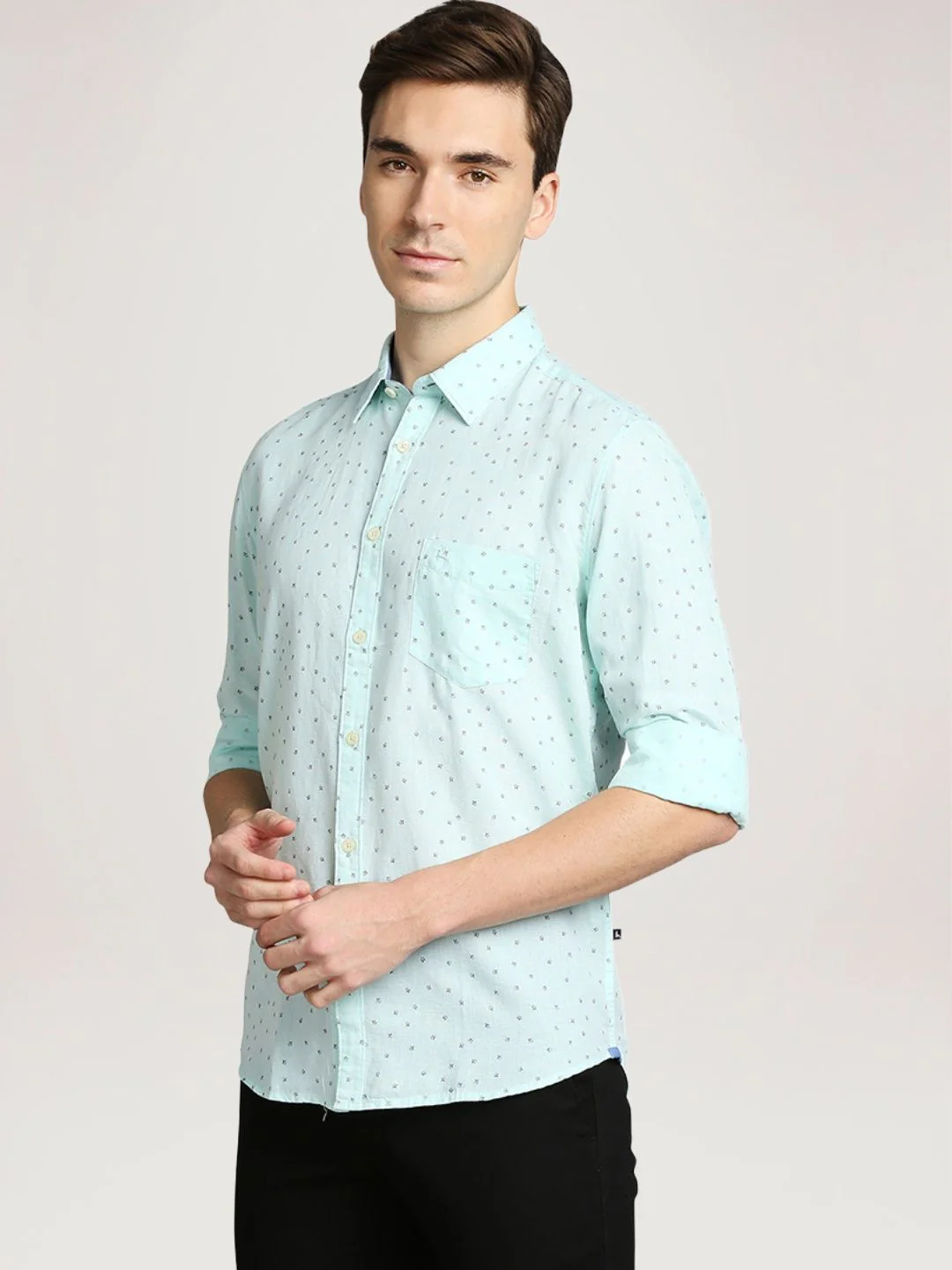 Men Green Slim Fit Print Cotton Blend Full Sleeve Shirts - Image 2