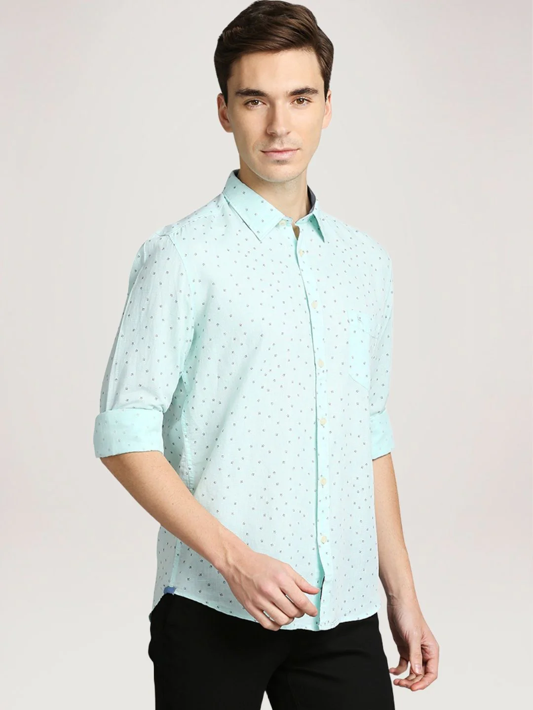 Men Green Slim Fit Print Cotton Blend Full Sleeve Shirts - Image 4
