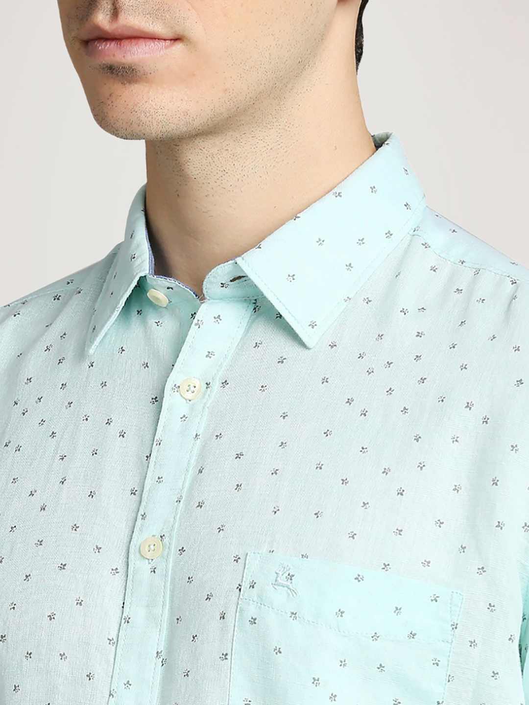 Men Green Slim Fit Print Cotton Blend Full Sleeve Shirts - Image 5