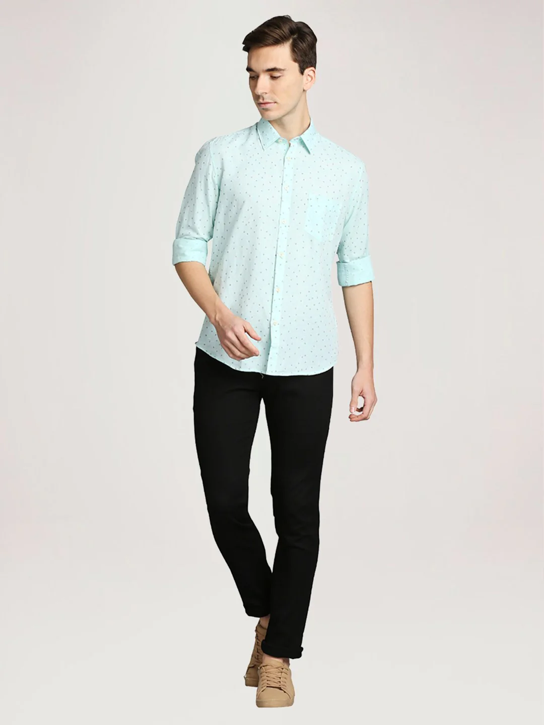 Men Green Slim Fit Print Cotton Blend Full Sleeve Shirts - Image 6