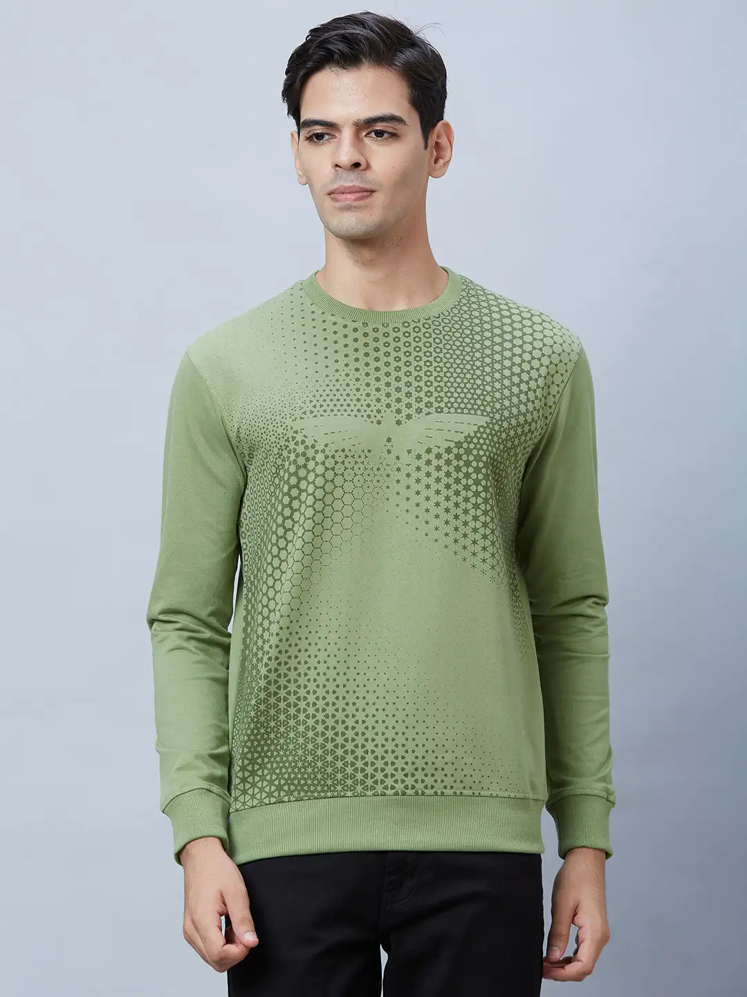 Park Avenue Men Green Slim Fit Printed Cotton Blend Sweatshirt