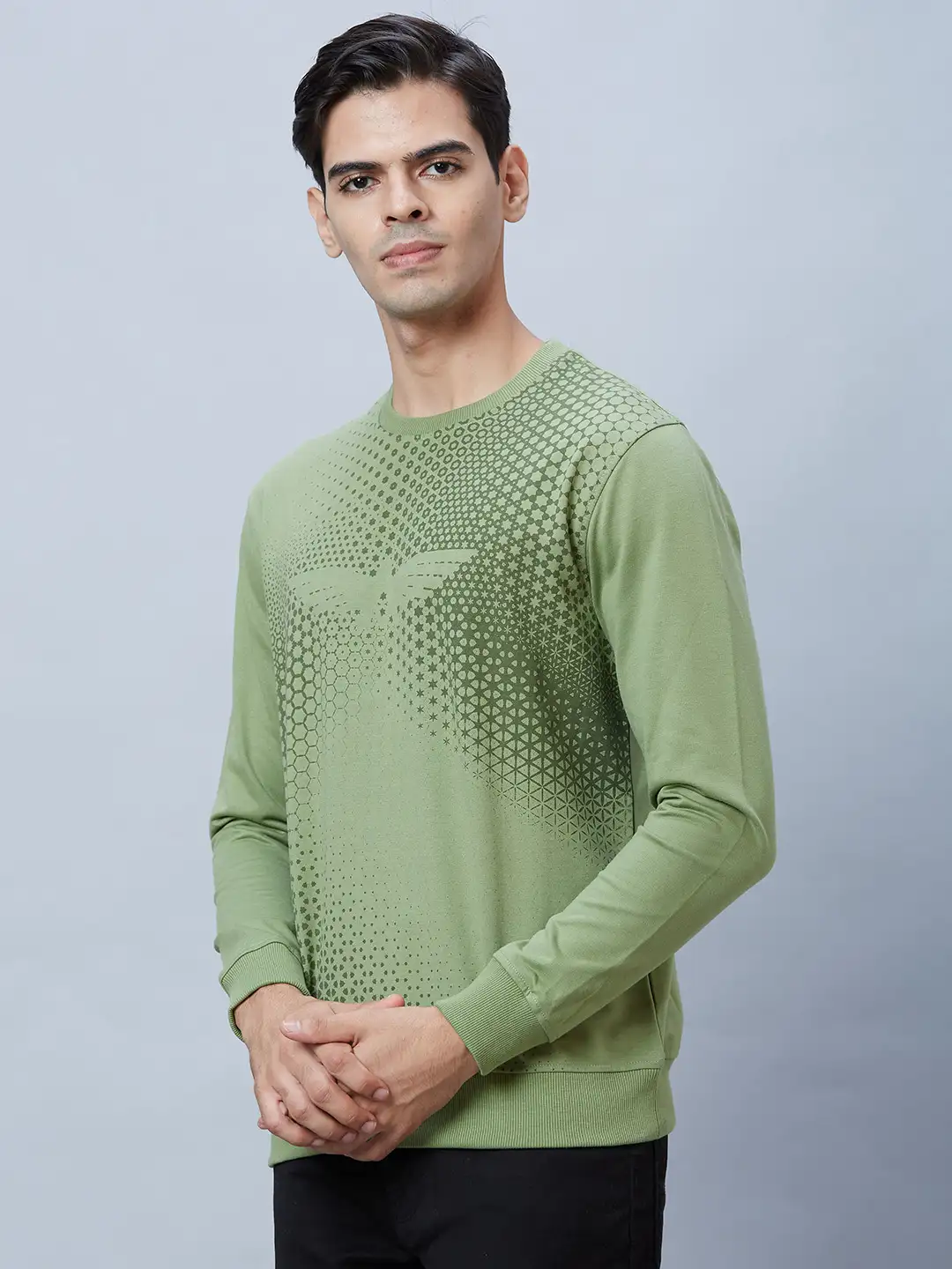 Park Avenue Men Green Slim Fit Printed Cotton Blend Sweatshirt - Image 3