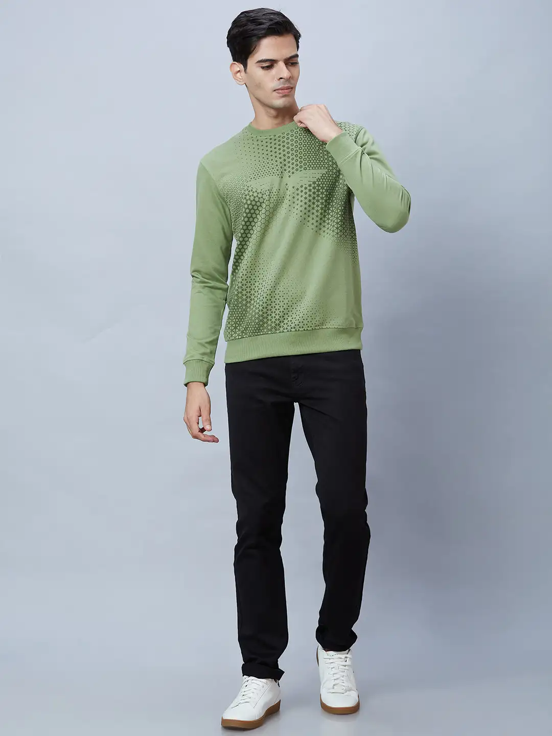 Park Avenue Men Green Slim Fit Printed Cotton Blend Sweatshirt - Image 5