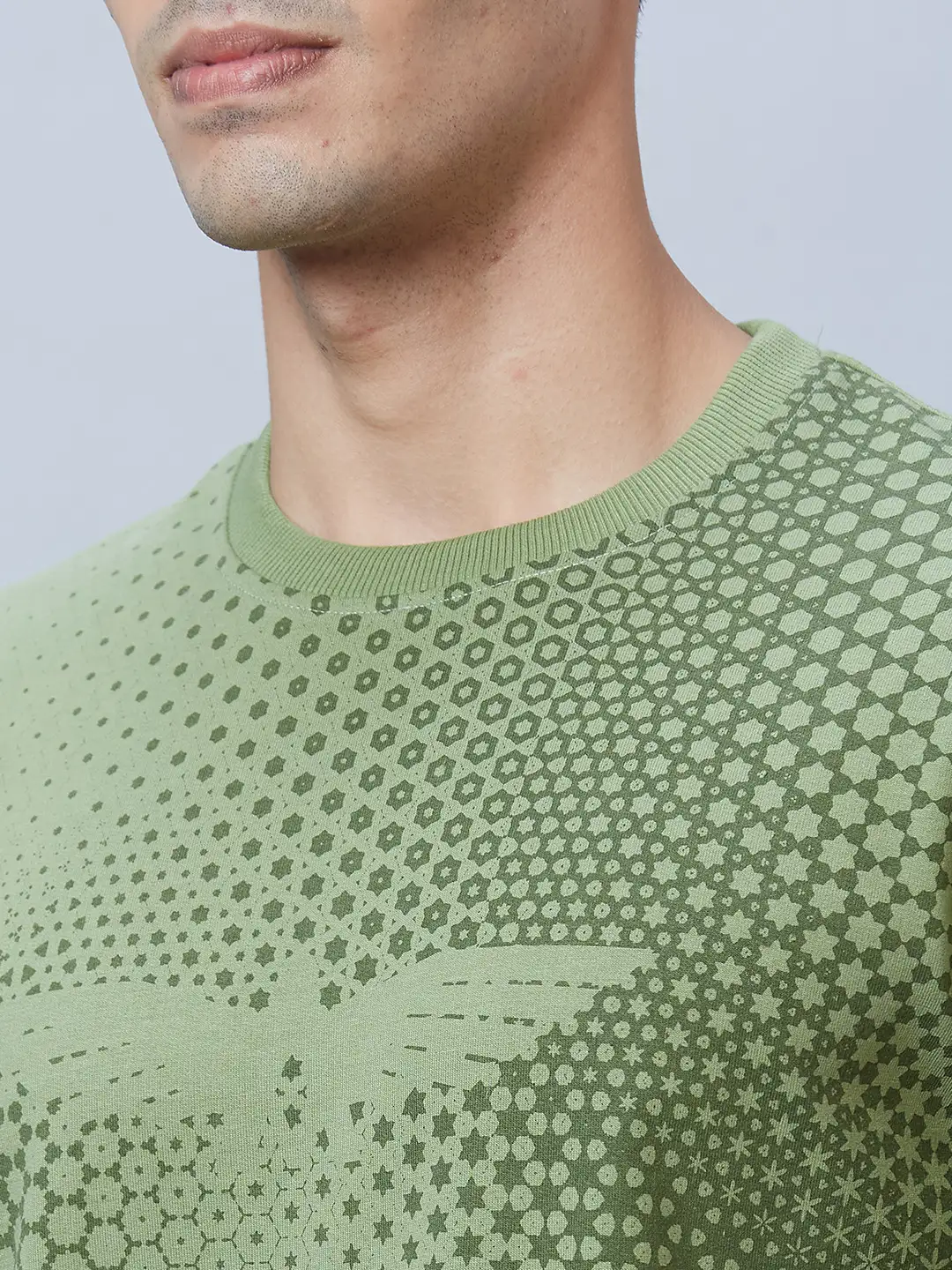 Park Avenue Men Green Slim Fit Printed Cotton Blend Sweatshirt - Image 6