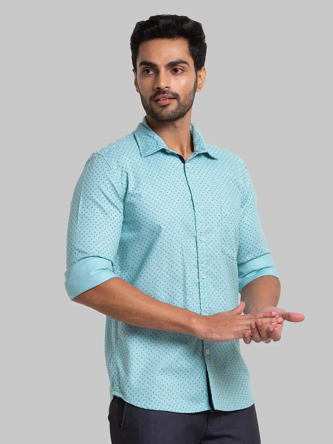 Parx Men Blue Printed Slim Fit Cotton Casual Shirt - Image 2