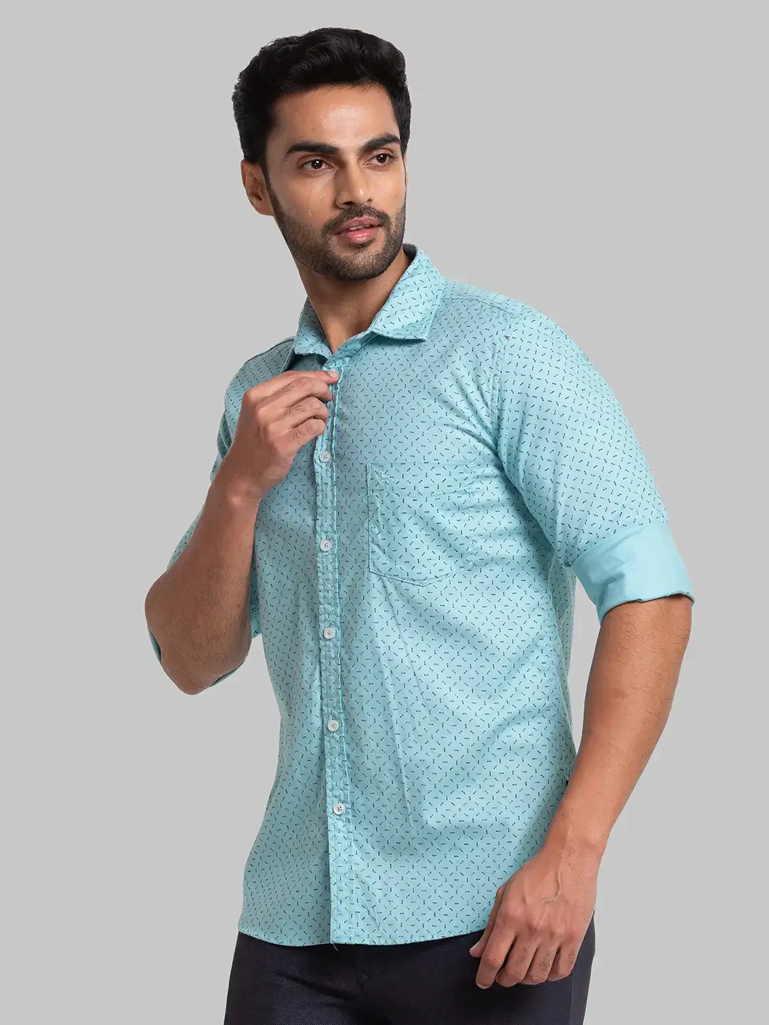 Parx Men Blue Printed Slim Fit Cotton Casual Shirt - Image 3