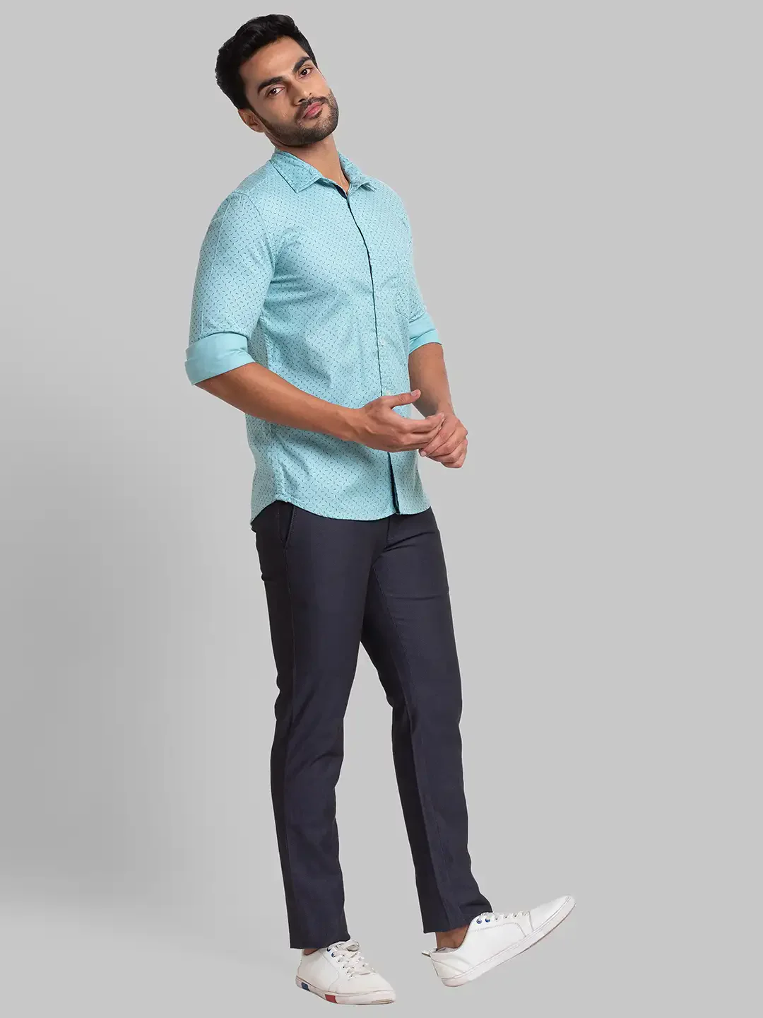 Parx Men Blue Printed Slim Fit Cotton Casual Shirt - Image 5