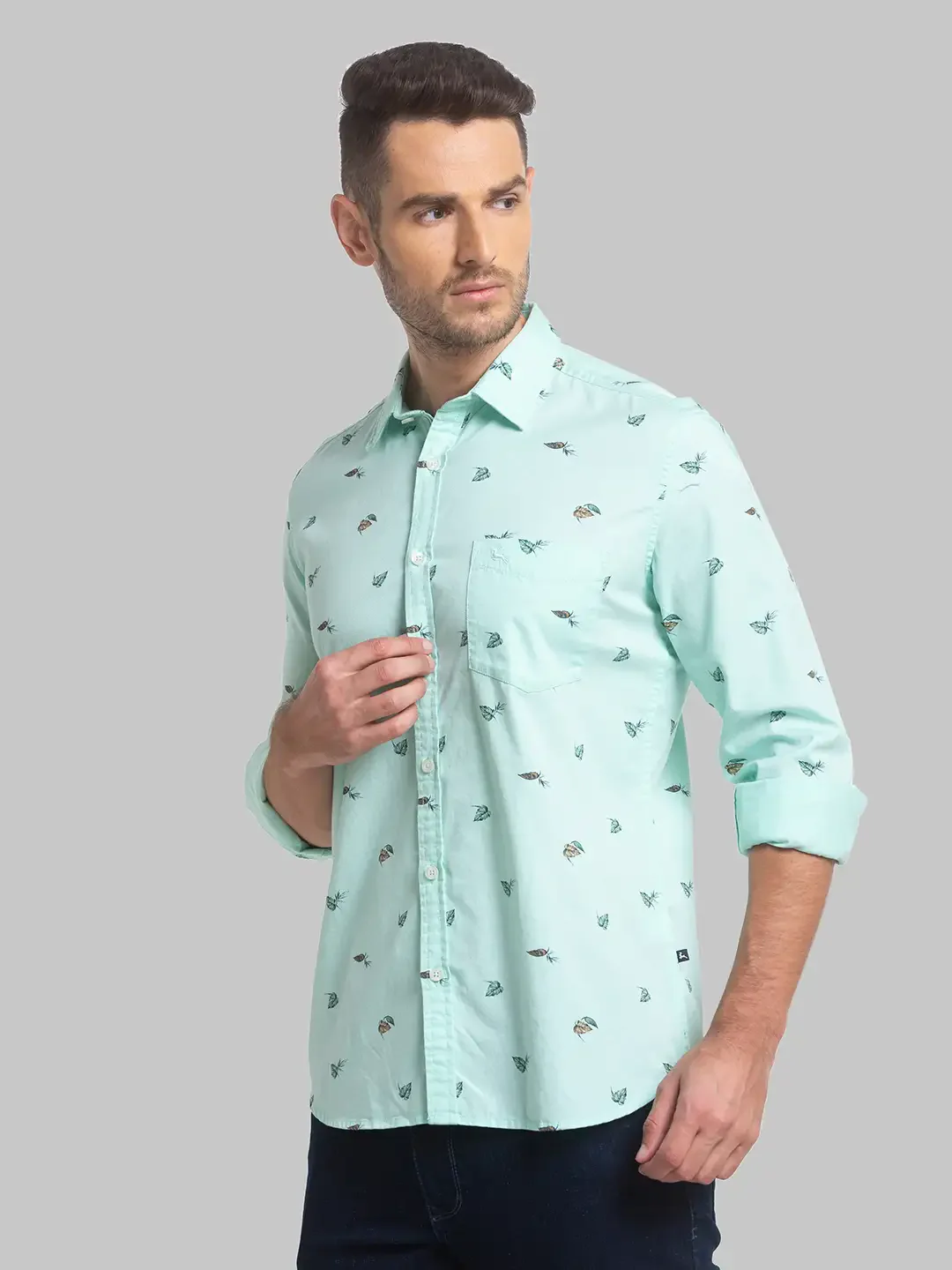 Men Green Slim Fit Print Cotton Full Sleeve Shirts - Image 3
